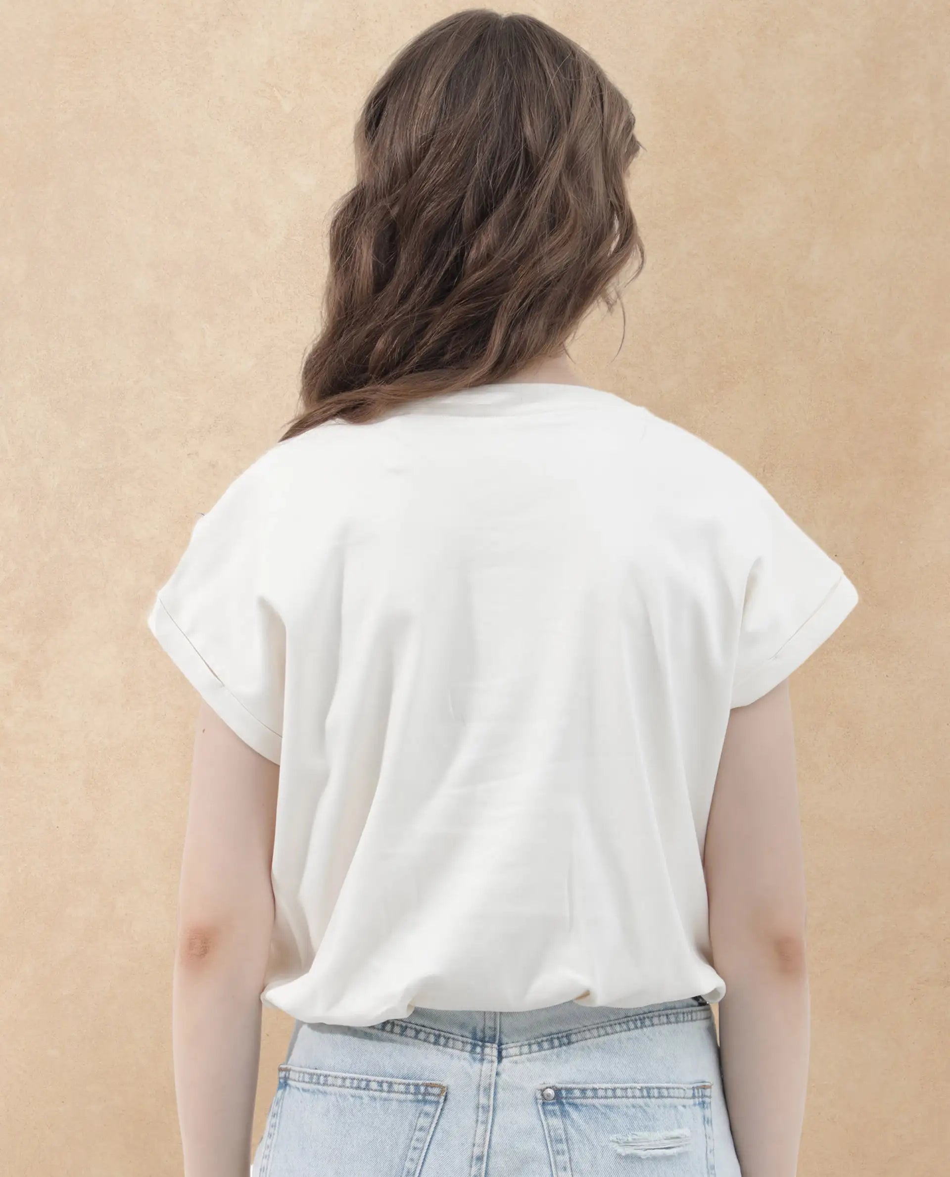 Rareism Women Sanderson Off White Cotton Fabric Short Sleeve V-Neck Solid Regular Fit Top