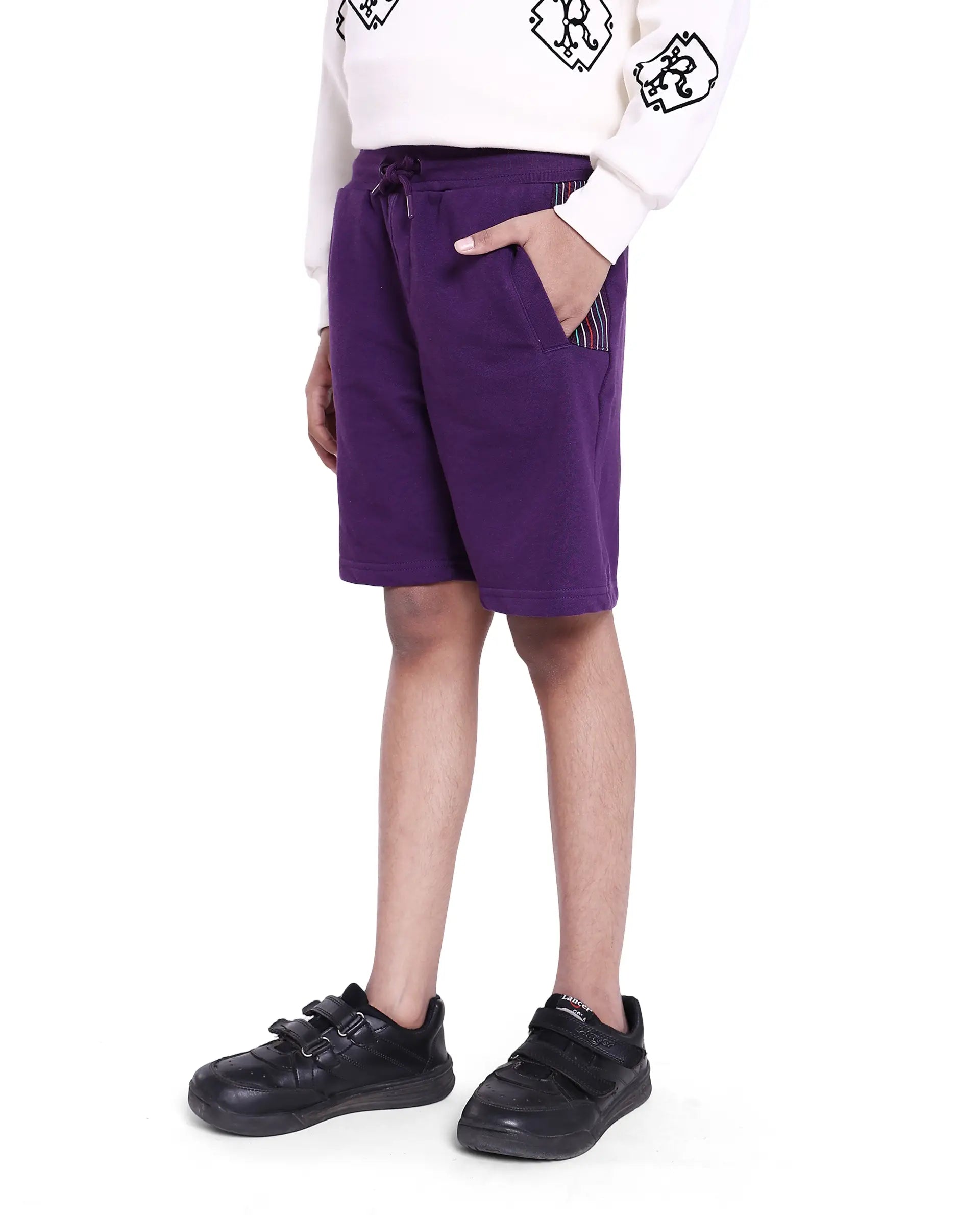 Rare Ones Kids San Purple Cotton Poly Applique Shorts