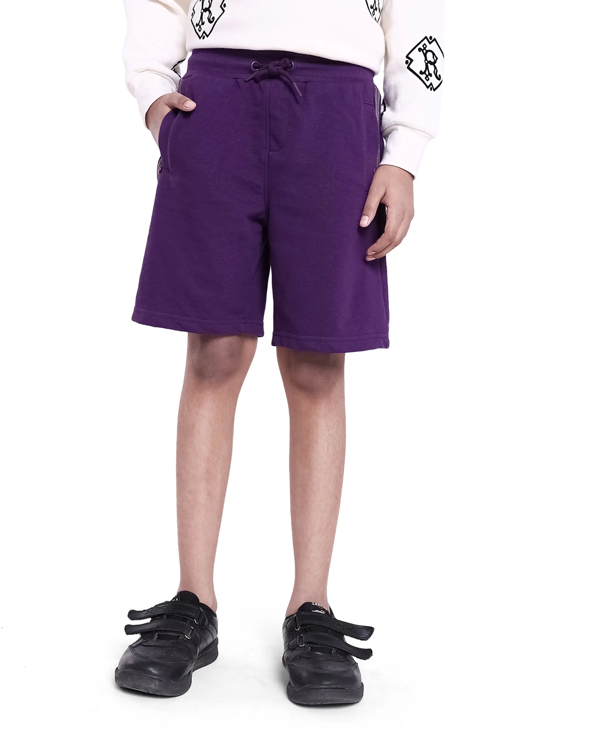 Rare Ones Kids San Purple Cotton Poly Applique Shorts
