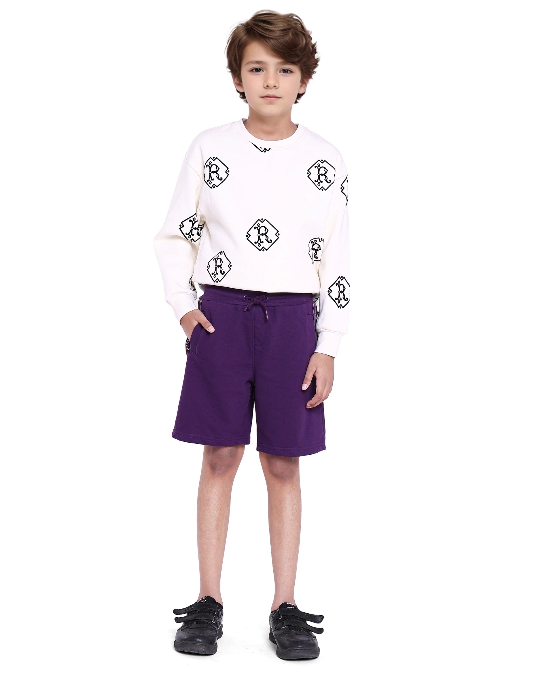 Rare Ones Kids San Purple Cotton Poly Applique Shorts