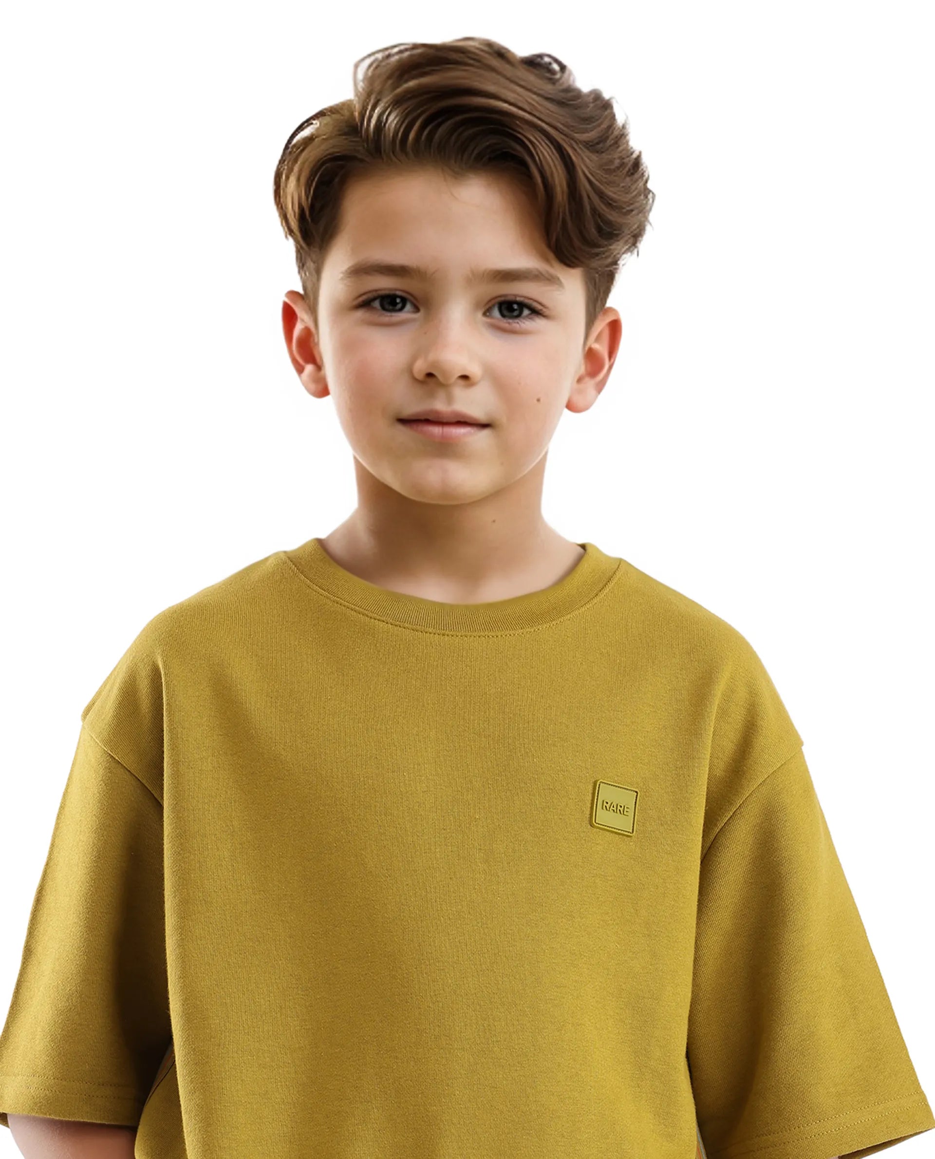 Rare Ones Kids Sans Olive Cotton Poly Short Sleeve Crew Neck Applique Boxy Fit T-Shirt