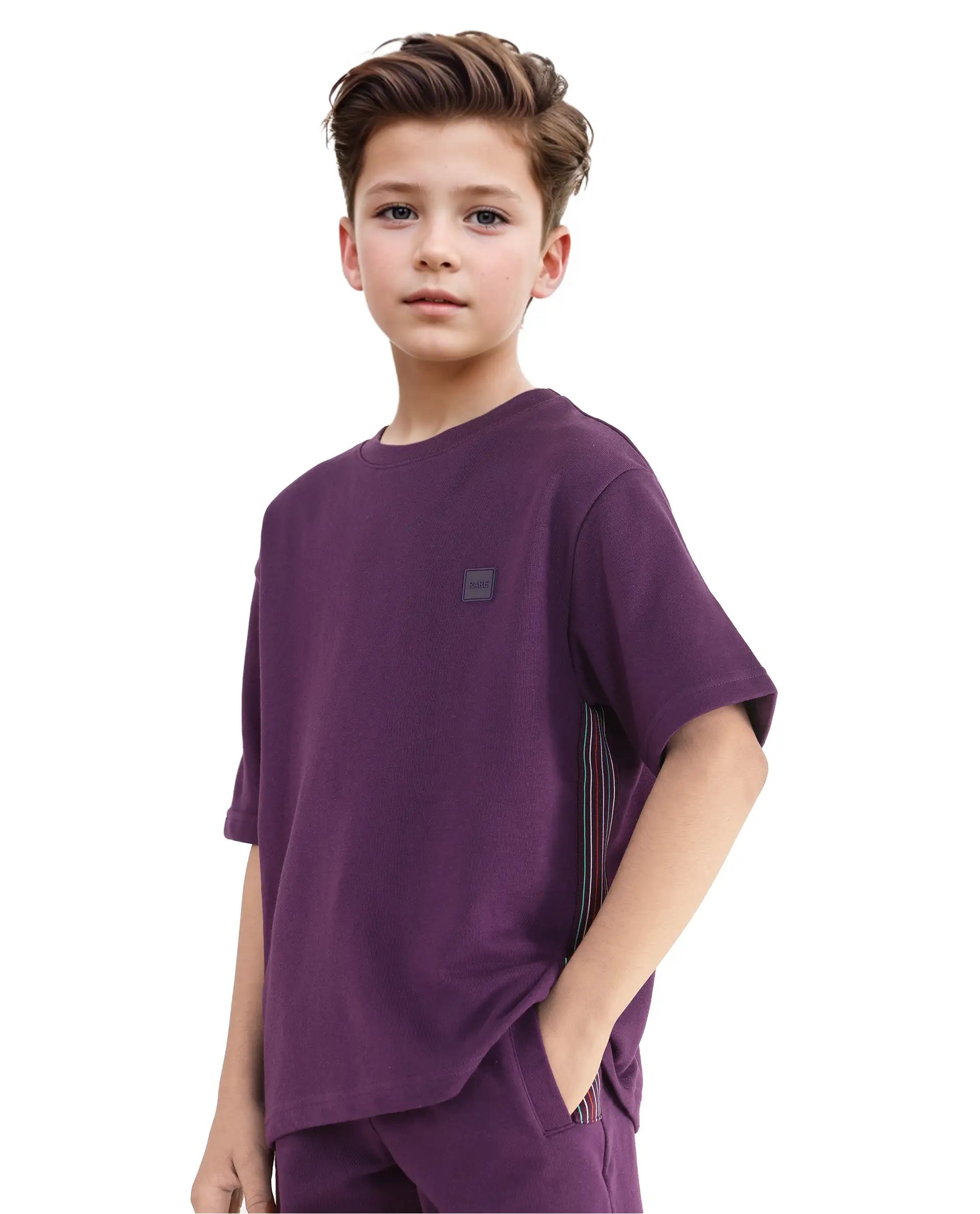 Rare Ones Kids Sans Purple Cotton Poly Short Sleeve Crew Neck Applique T-Shirt