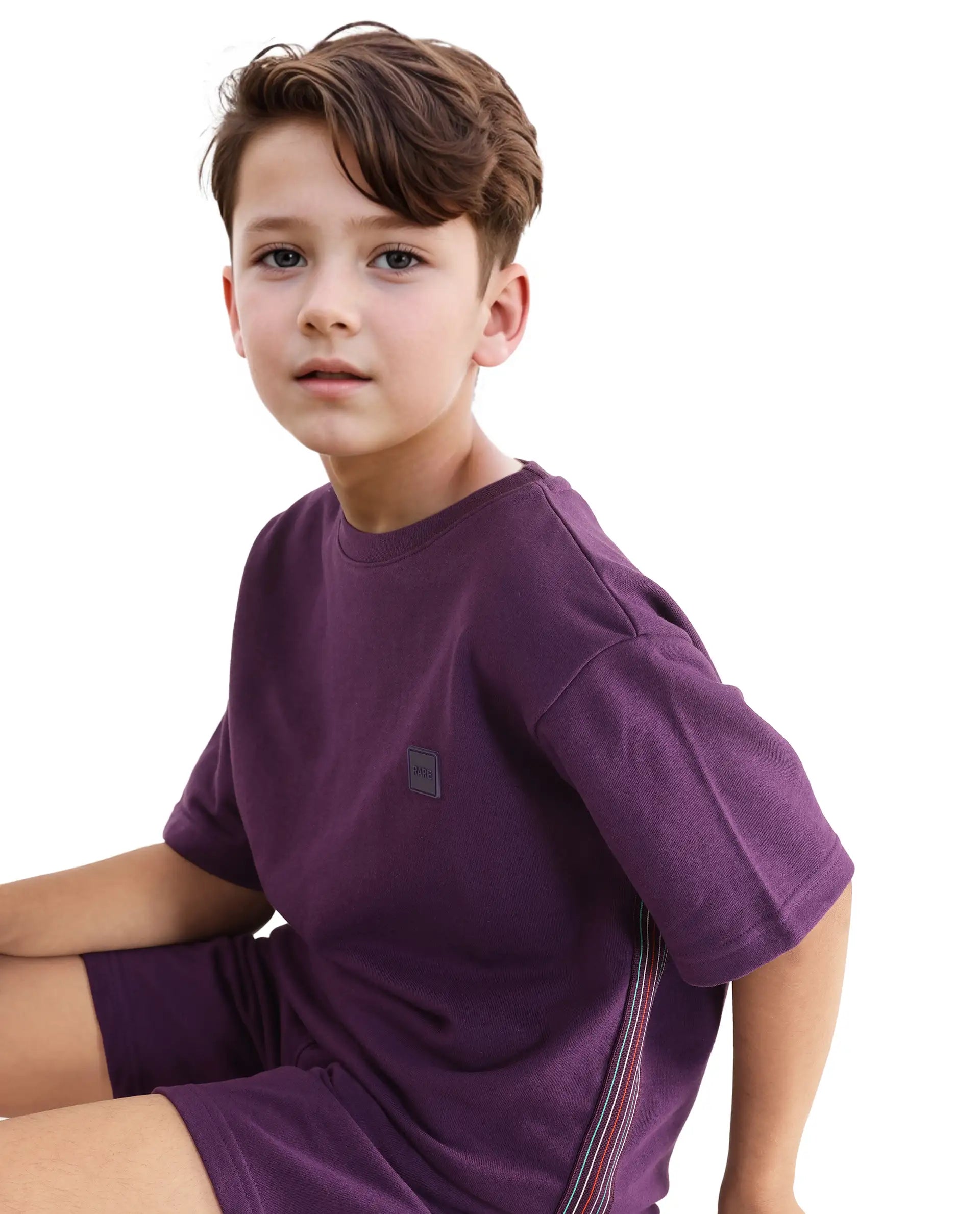 Rare Ones Kids Sans Purple Cotton Poly Short Sleeve Crew Neck Applique T-Shirt