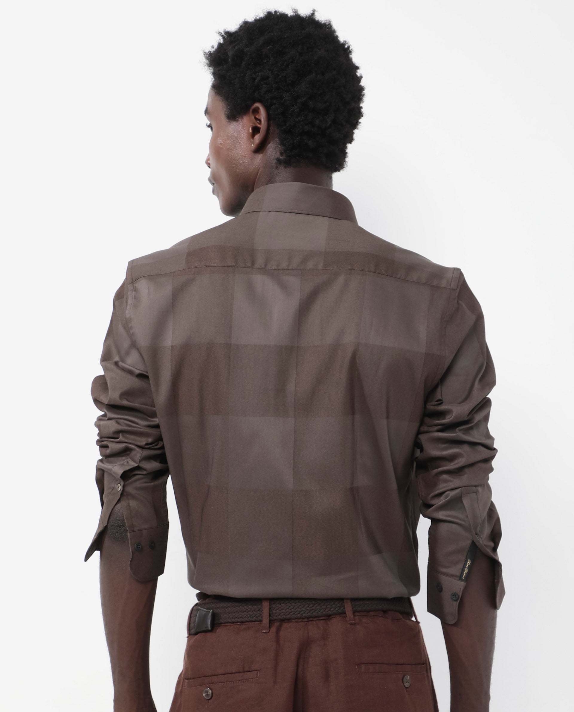 Rare Rabbit Men's Santhe Olive Cotton Lycra Fabric Full Sleeves Regular Fit Tonal Checks Shirt