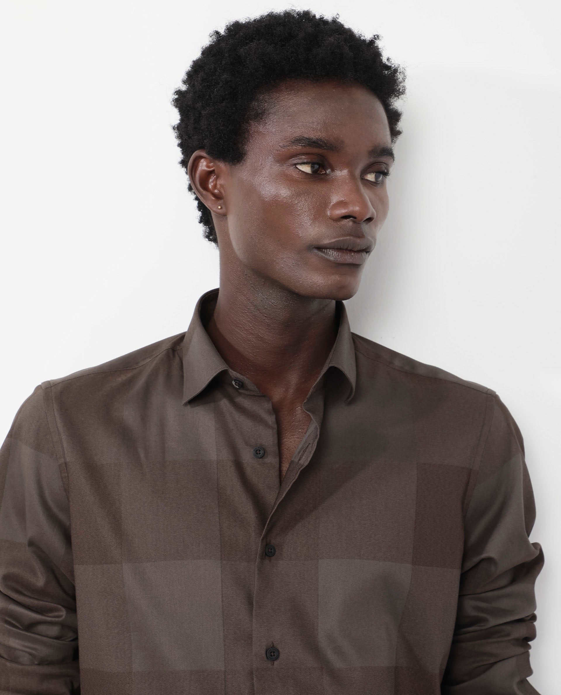 Rare Rabbit Men's Santhe Olive Cotton Lycra Fabric Full Sleeves Regular Fit Tonal Checks Shirt