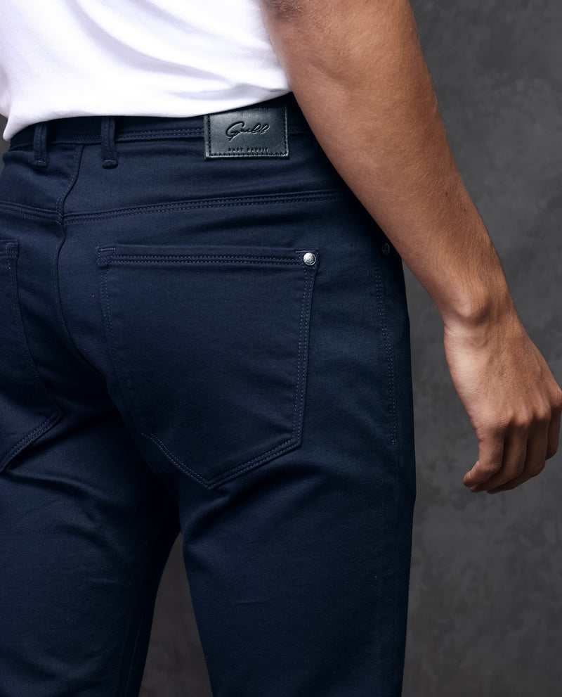 Rare Rabbit Men's Satinx Navy Dark Wash Satin Stretch Mid-Rise Slim Fit Jeans