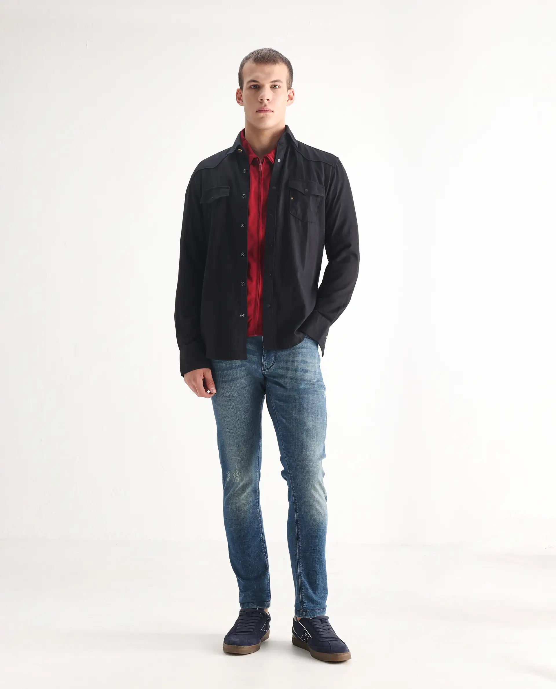 Rare Rabbit Men's Sator Light Blue Cotton Plain Hawk Slim Fit Jeans