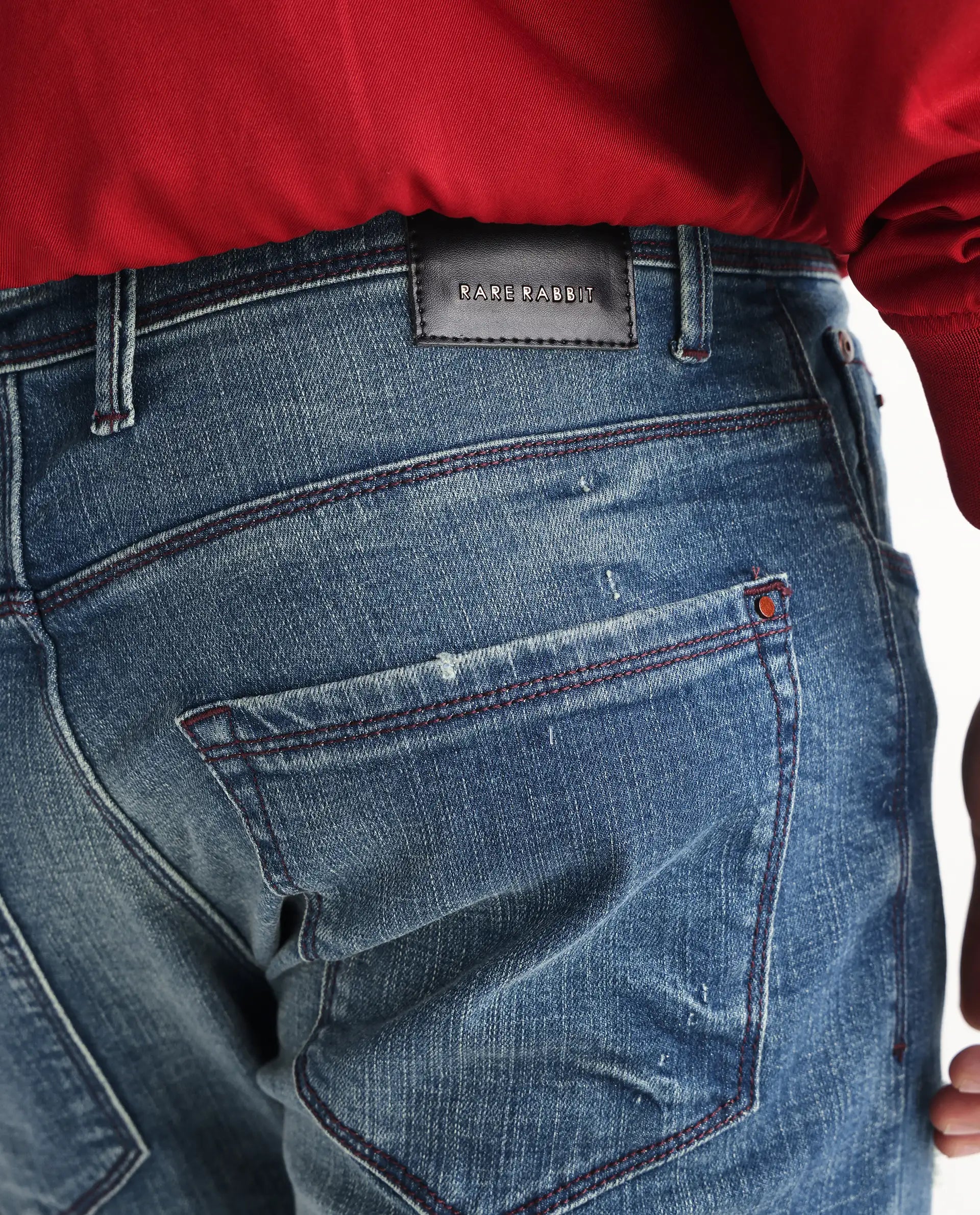 Rare Rabbit Men's Sator Light Blue Cotton Plain Hawk Slim Fit Jeans