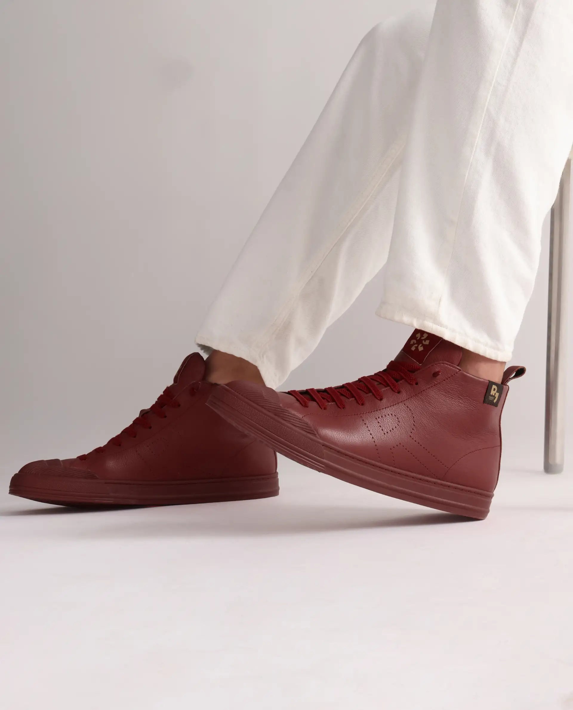 Rare Rabbit Men's Sauron Hi Pro Red Leather Lace-Up Closure Sneaker