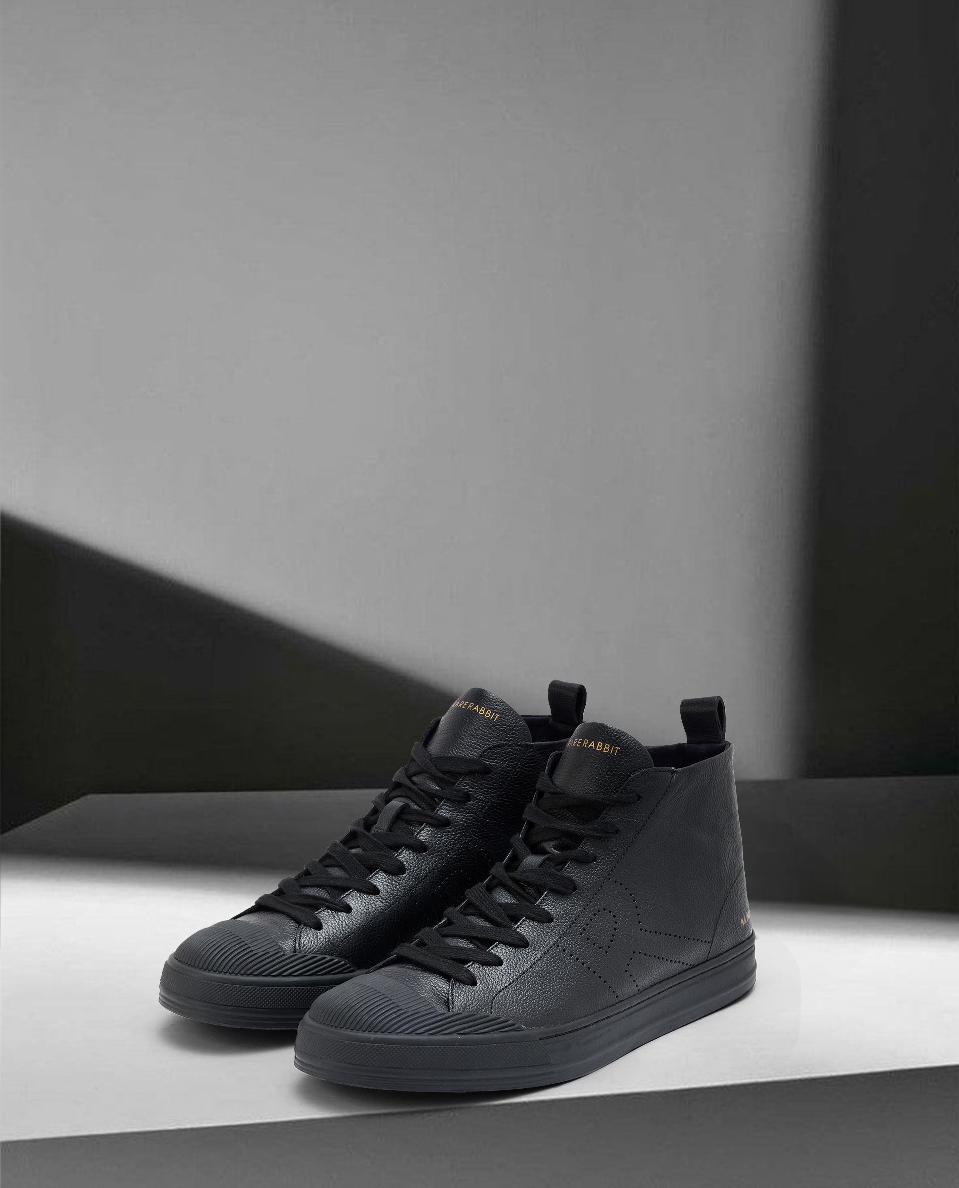 Rare Rabbit Mens Sauron Hi Pro Black Premium Milled Leather Lace Up High Top Round Toe Sneaker Shoes