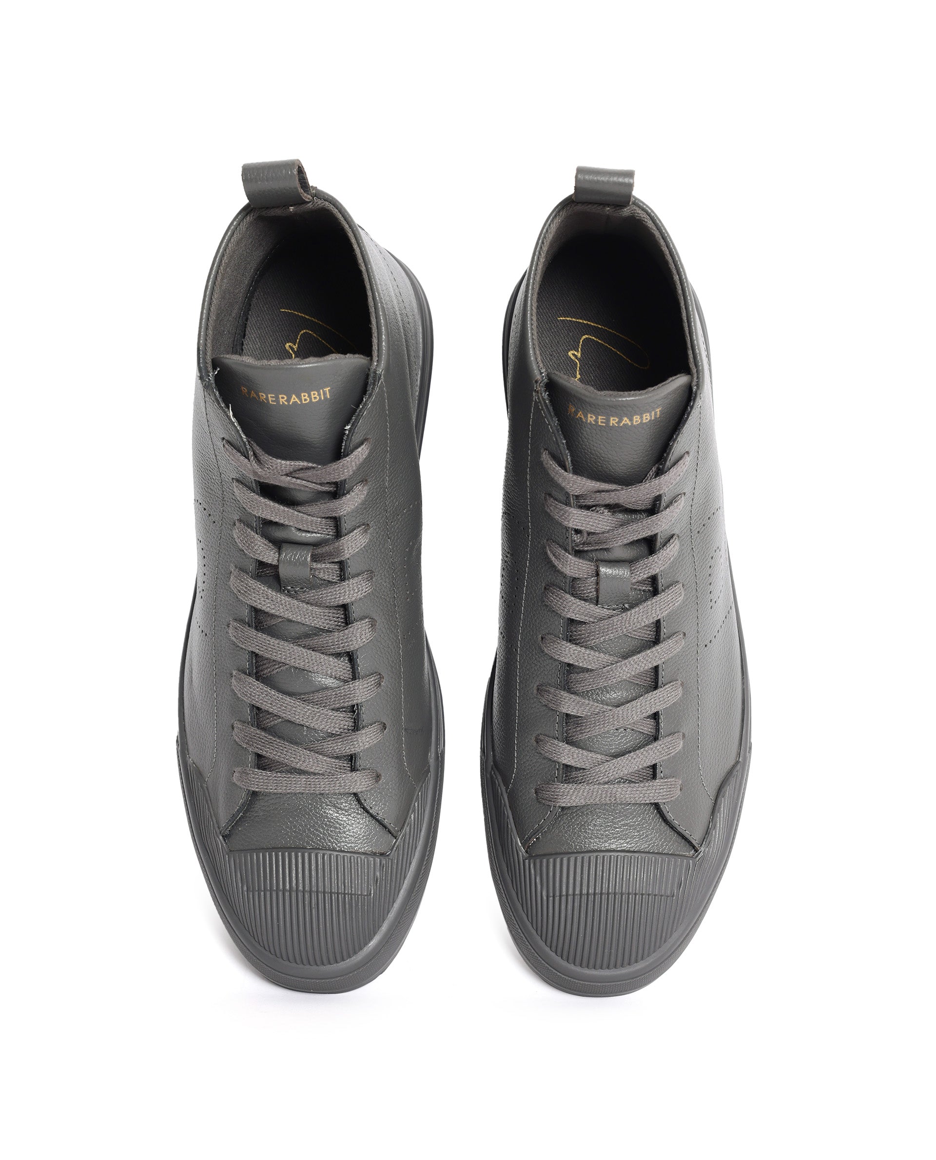 Rare Rabbit Mens Sauron Hi Pro Dark Grey Premium Milled Leather Lace Up High Top Round Toe Sneaker Shoes