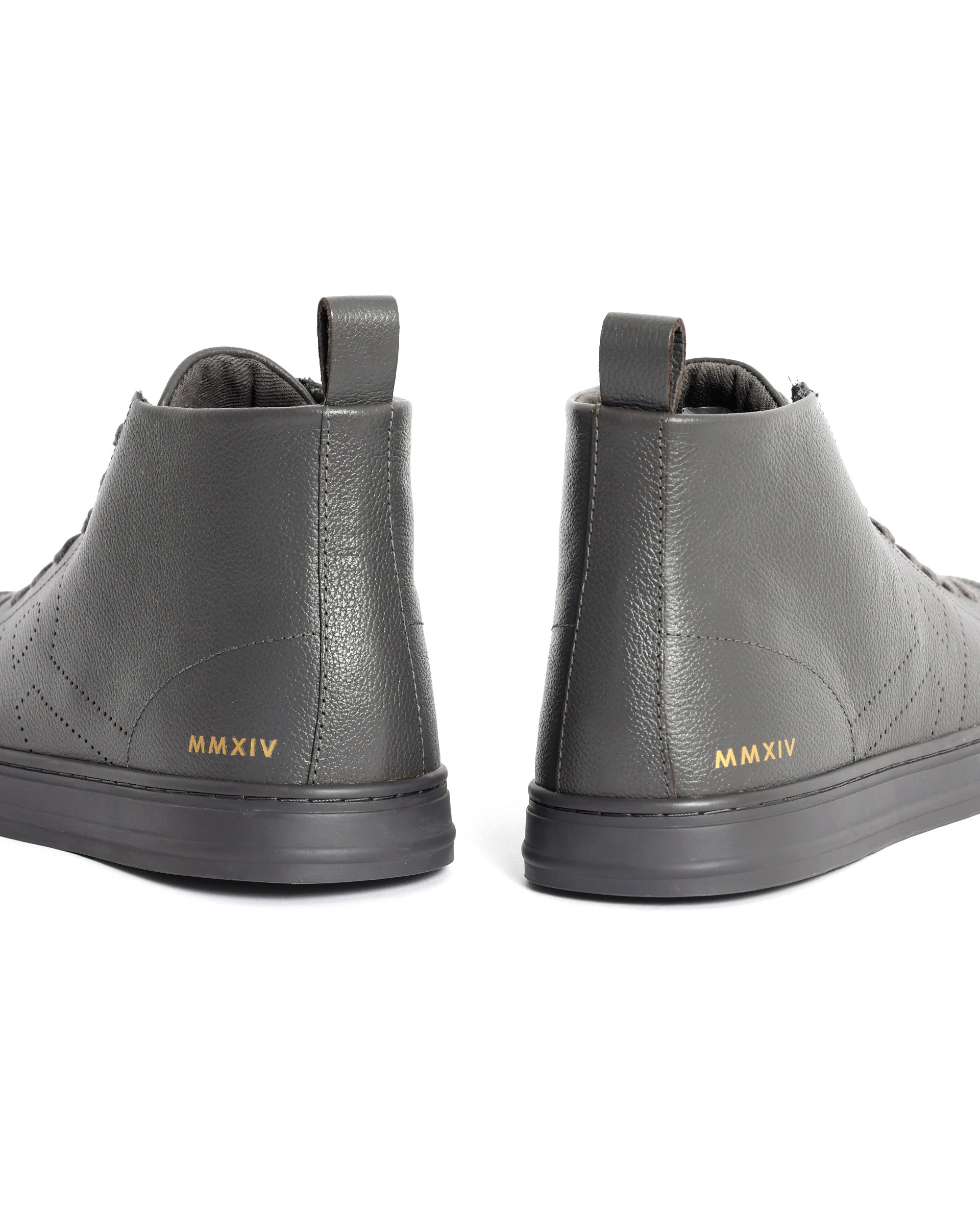 Rare Rabbit Mens Sauron Hi Pro Dark Grey Premium Milled Leather Lace Up High Top Round Toe Sneaker Shoes