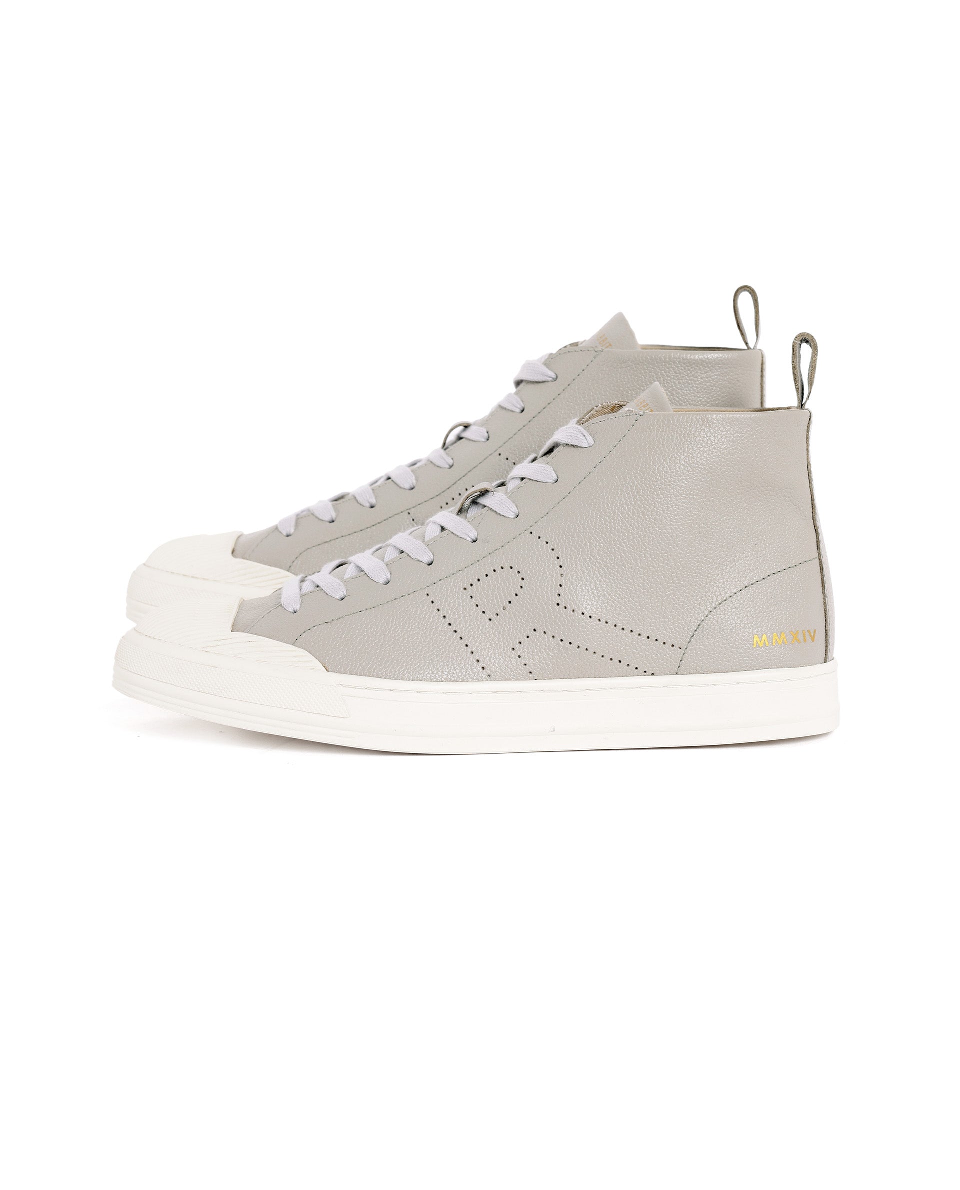 Rare Rabbit Mens Sauron Hi Pro Light Grey Premium Milled Leather Lace Up High Top Round Toe Sneaker Shoes