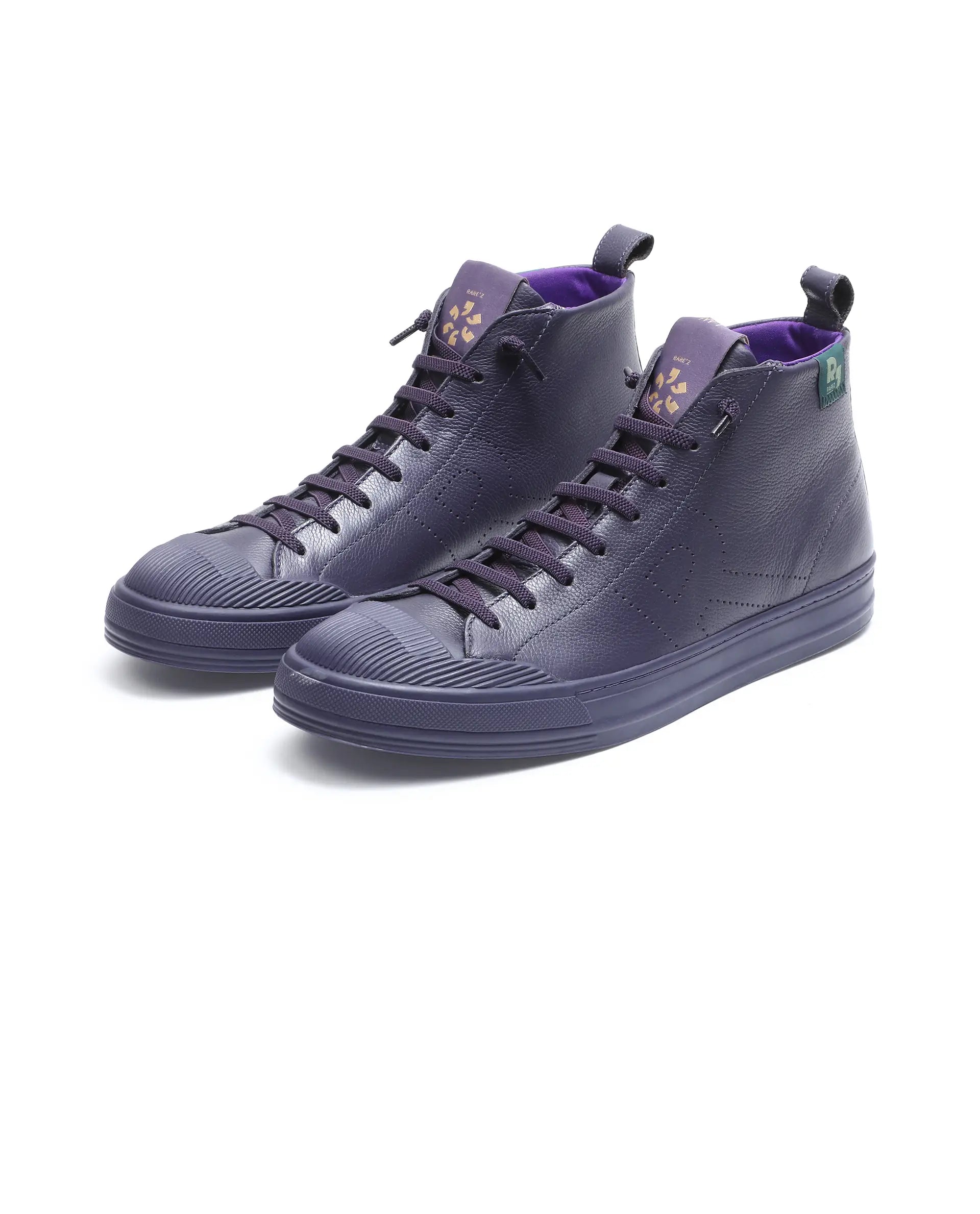 Rare Rabbit Men Sauron Hi Pro Dark Purple Leather Lace-Up Closure Sneaker