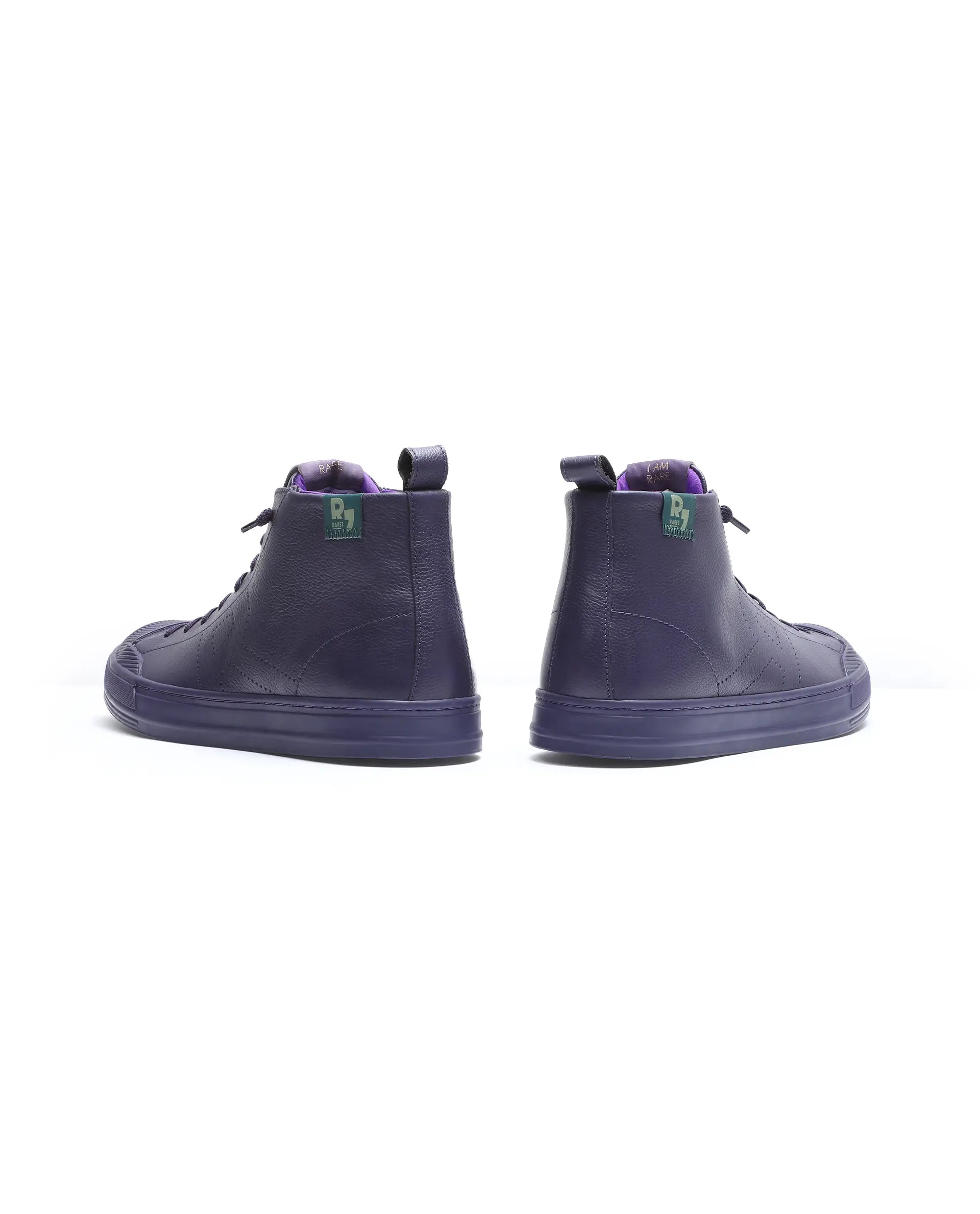Rare Rabbit Men Sauron Hi Pro Dark Purple Leather Lace-Up Closure Sneaker