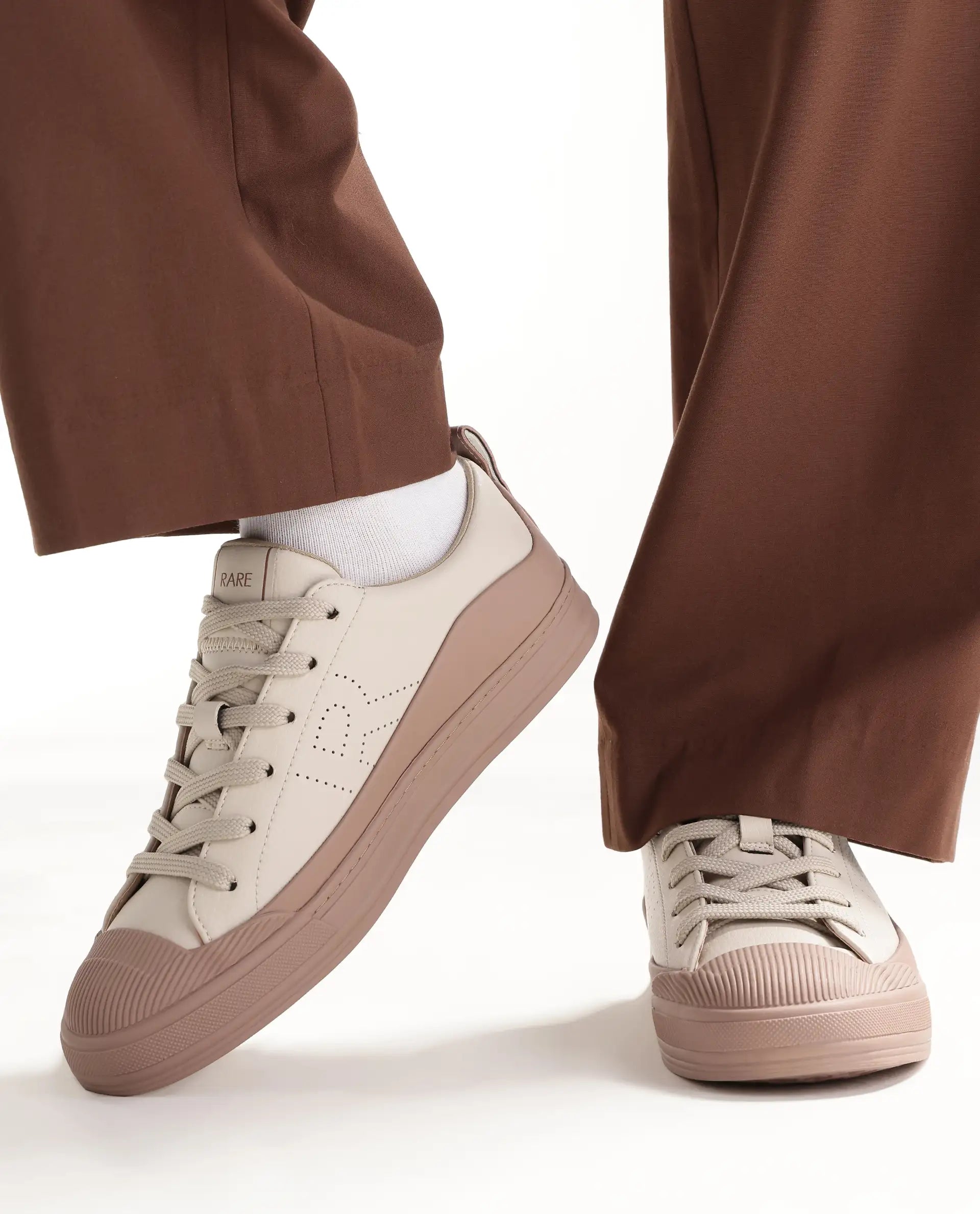 Rare Rabbit Men's Sauron Wave 24 Light Beige Micro Leather Sneaker
