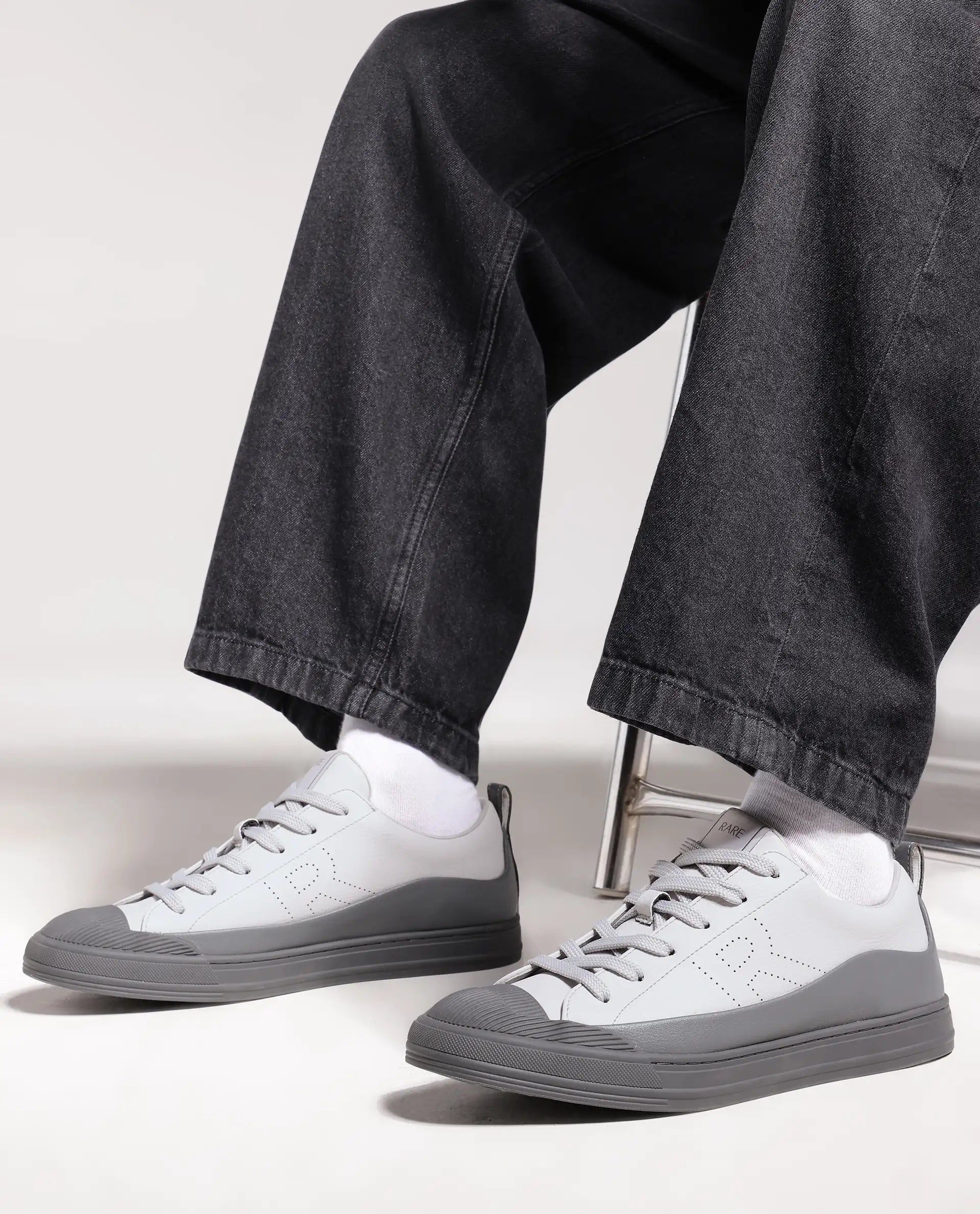 Rare Rabbit Men's Sauron Wave 24 Light Grey Micro Leather Sneaker