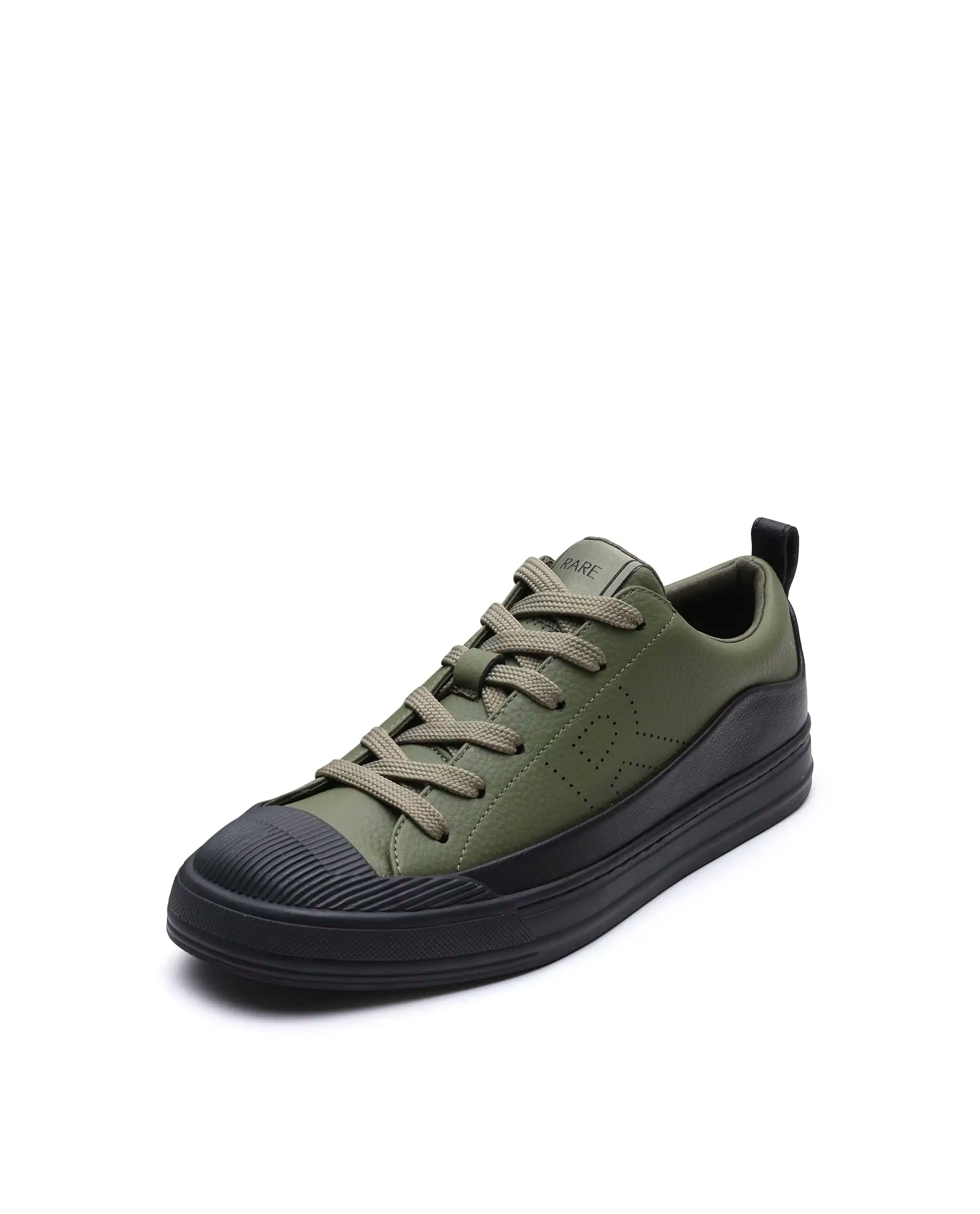 Rare Rabbit Men's Sauron Wave 24 Dark Olive Micro Leather Sneaker