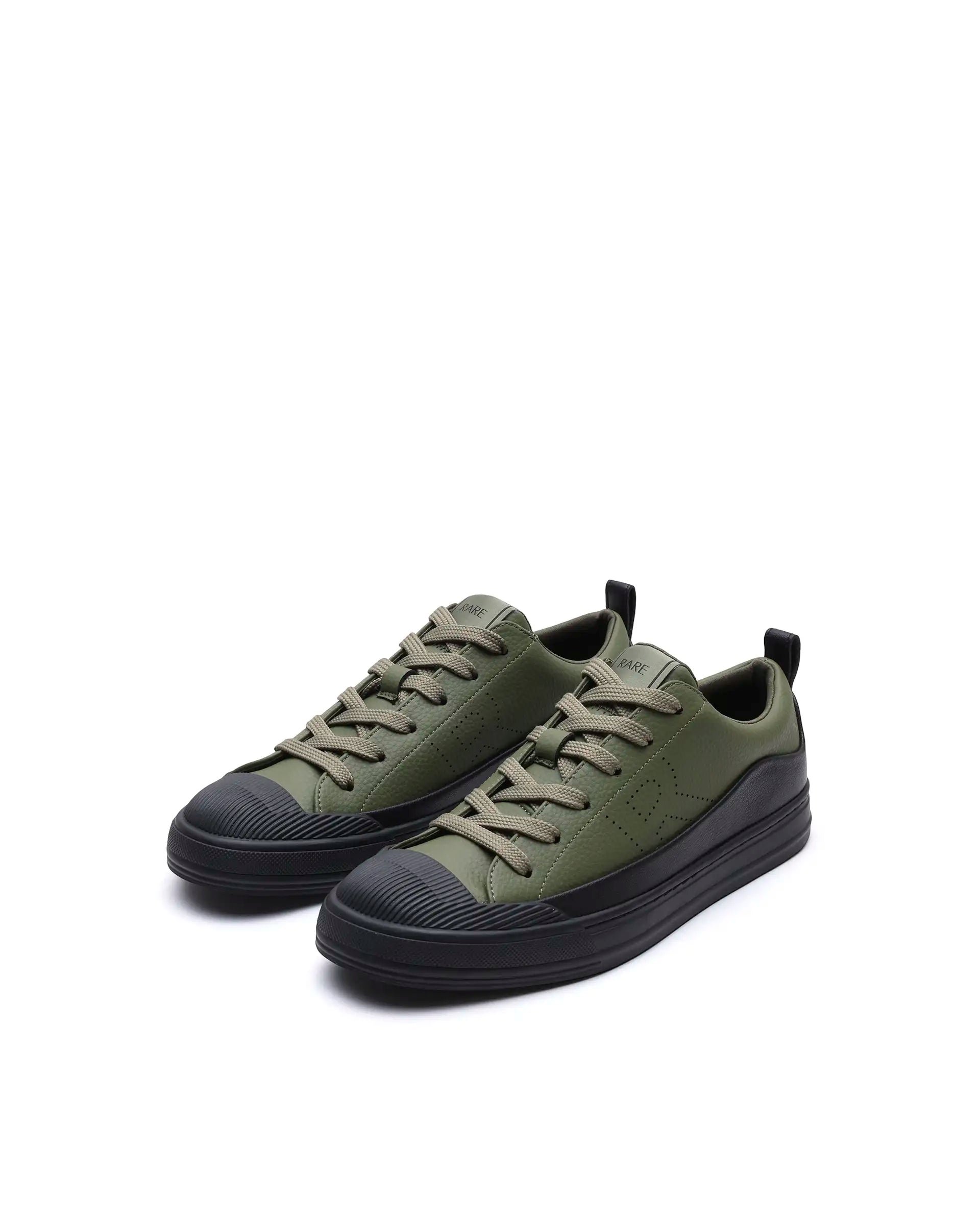Rare Rabbit Men's Sauron Wave 24 Dark Olive Micro Leather Sneaker
