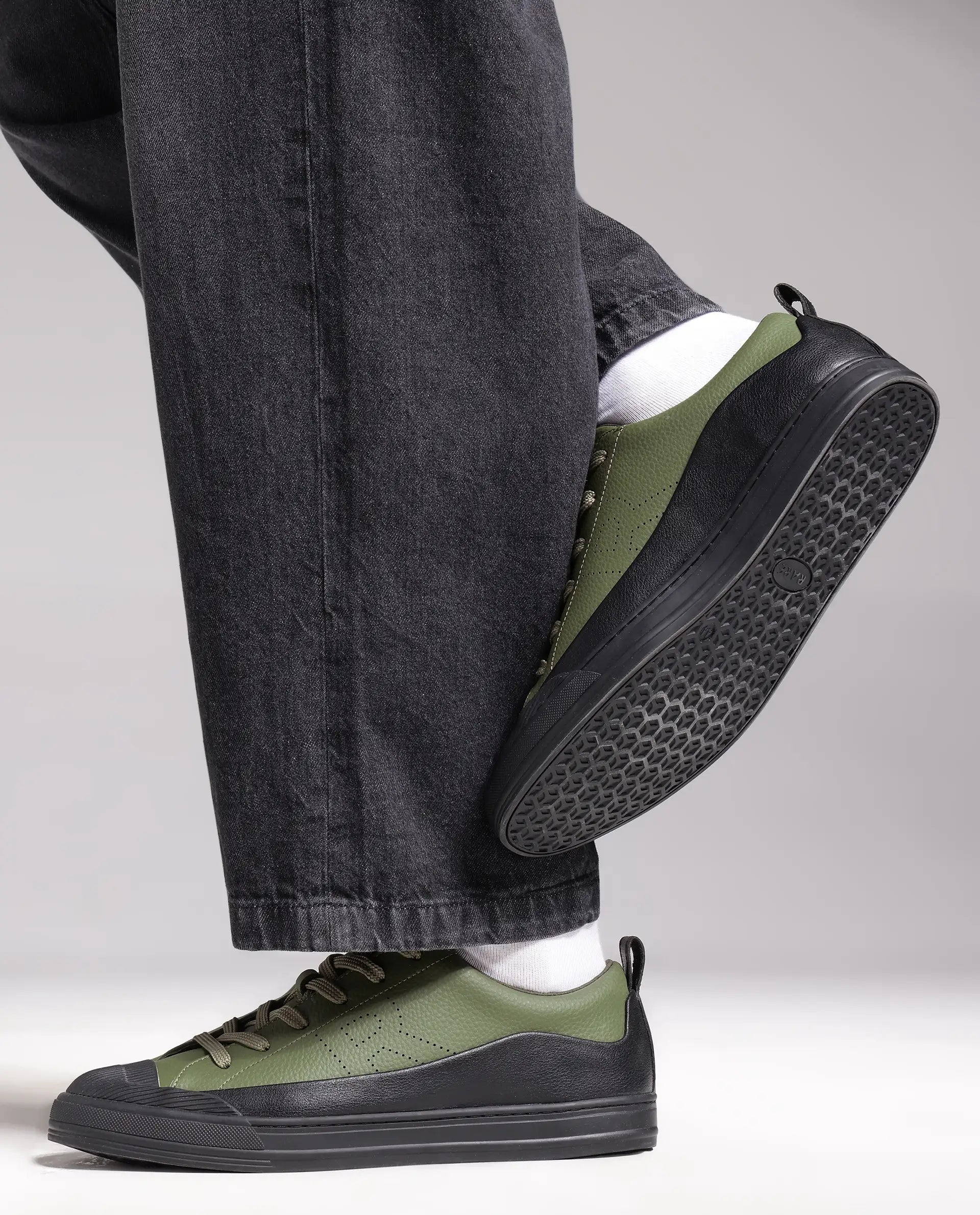Rare Rabbit Men's Sauron Wave 60 Dark Olive Canvas Fabric Sneaker