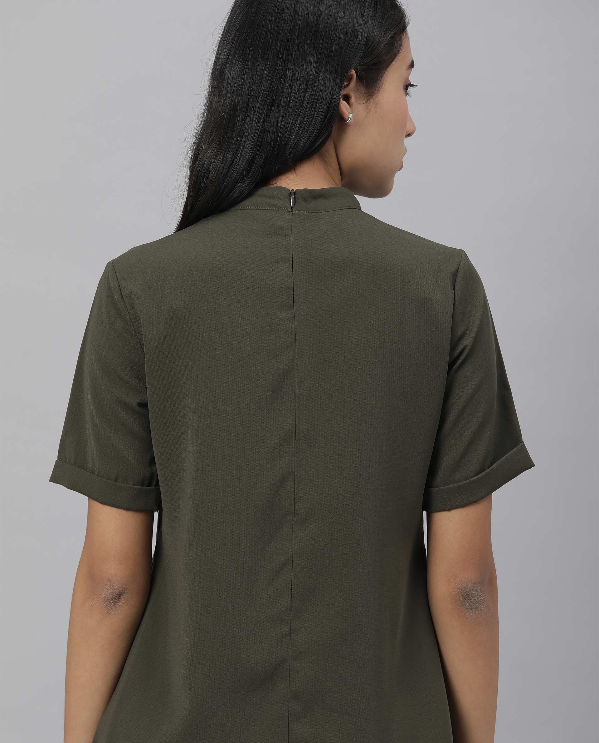 Rareism Women Savce Green Dress Short Sleeves Solid