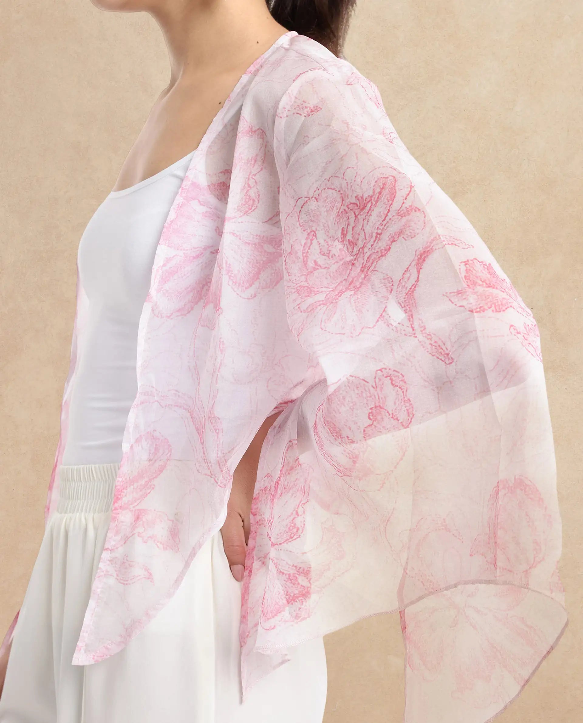 Rareism Women's Savona Multi Polyester Collarless Abstract Print Flared Sleeve Relaxed Fit Shrug