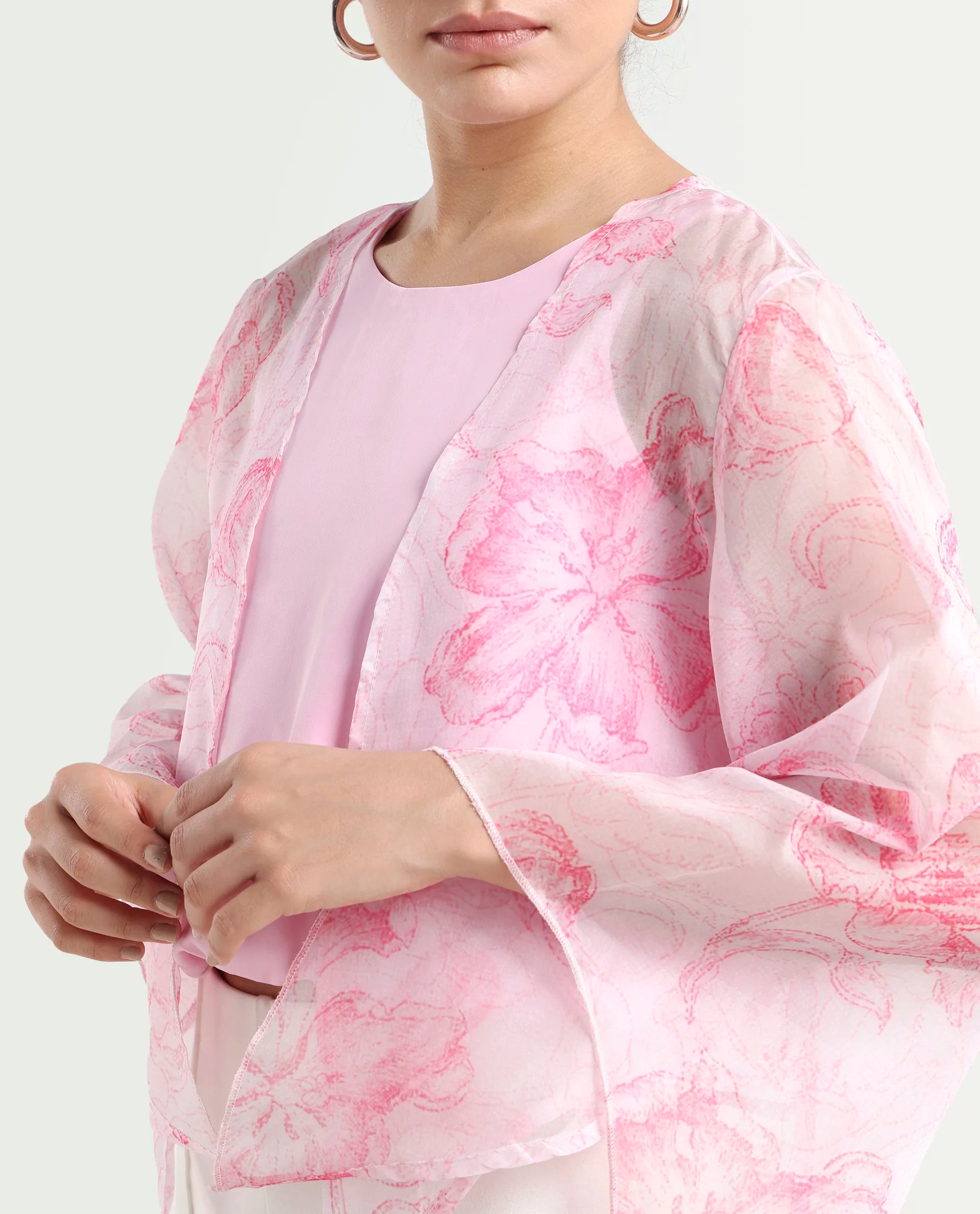 Rareism Women's Savona Multi Polyester Collarless Abstract Print Flared Sleeve Relaxed Fit Shrug