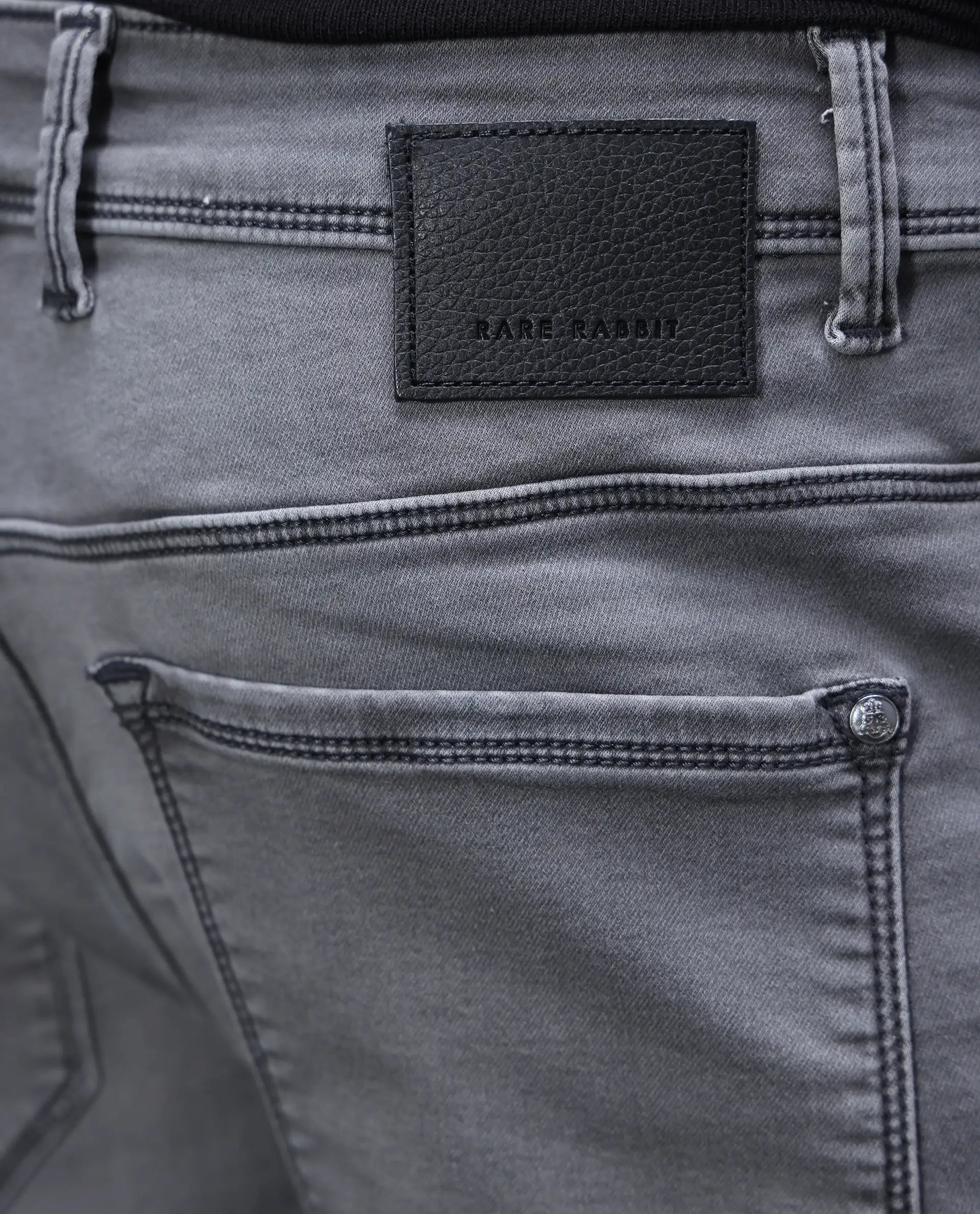 Rare Rabbit Men's Savoy Light Grey Cotton Blend Plain Hawk Slim Fit Jeans