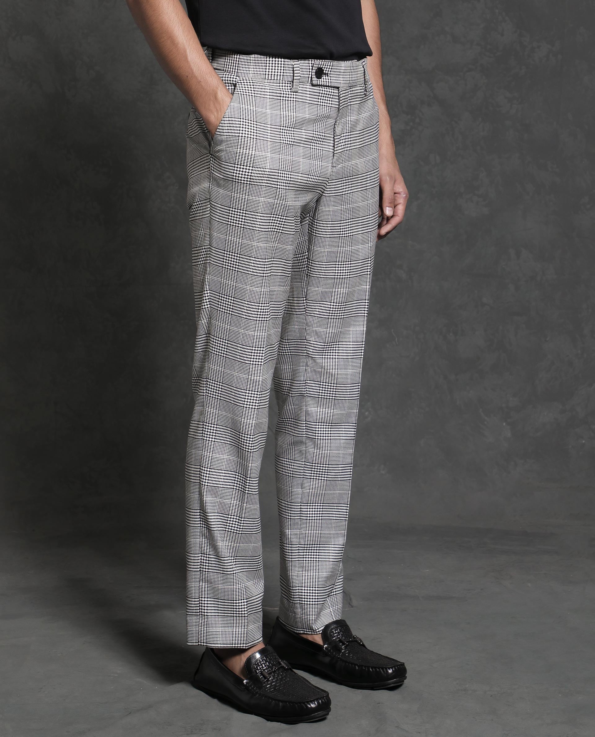 Threadbare Luxe Men's Grey Check Semi Formal Trousers