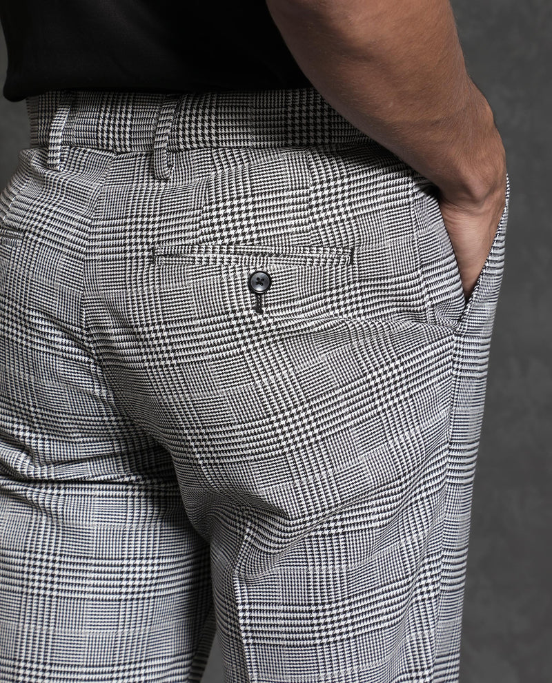 Rare Rabbit Men's Savvet Grey Mid-Rise Regular Fit Premium Checks Trouser