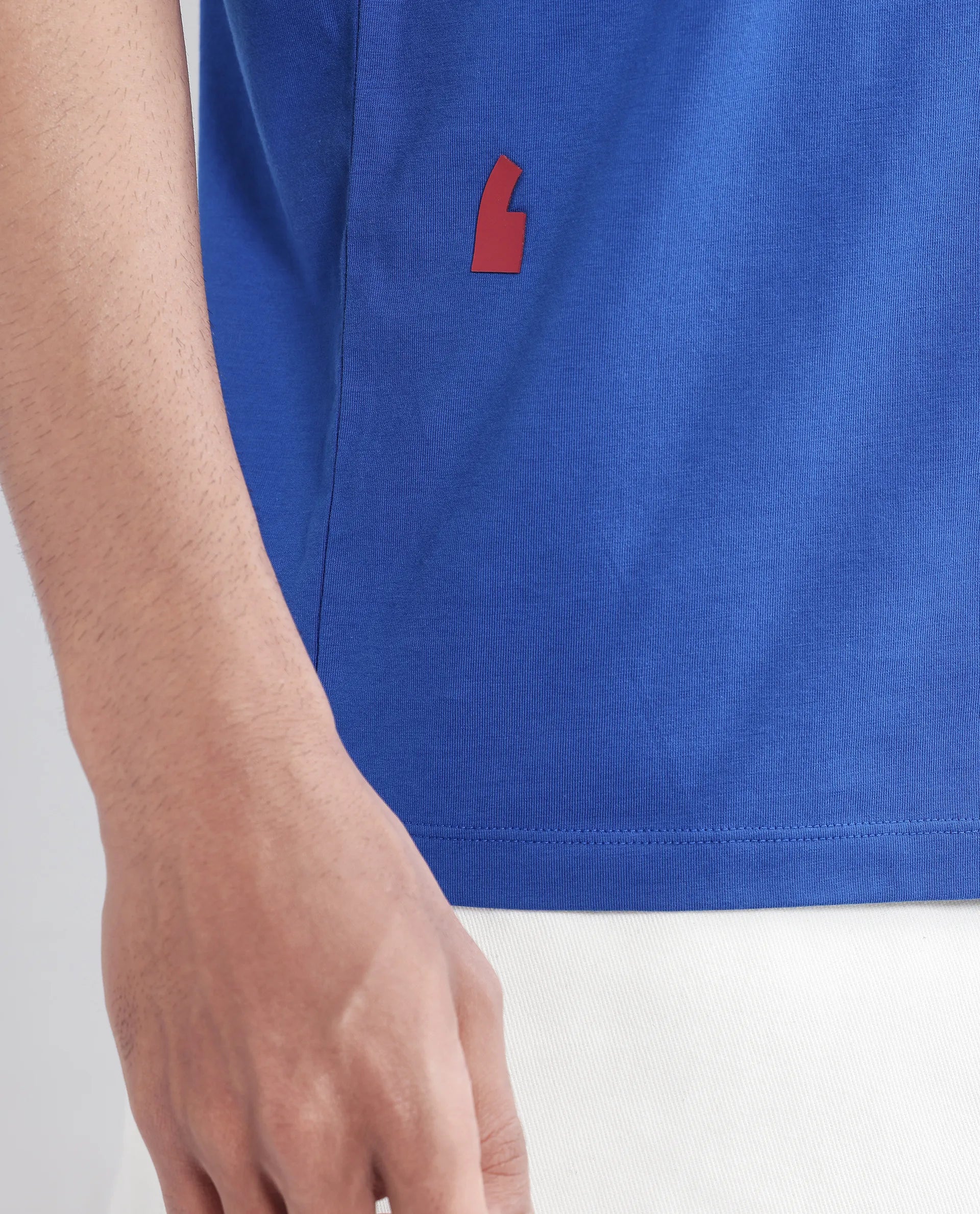 Rare Rabbit Men Saw Pastel Pastel Blue Cotton Lycra Fabric Short Sleeve Crew Neck Slip-On Plain T-Shirt