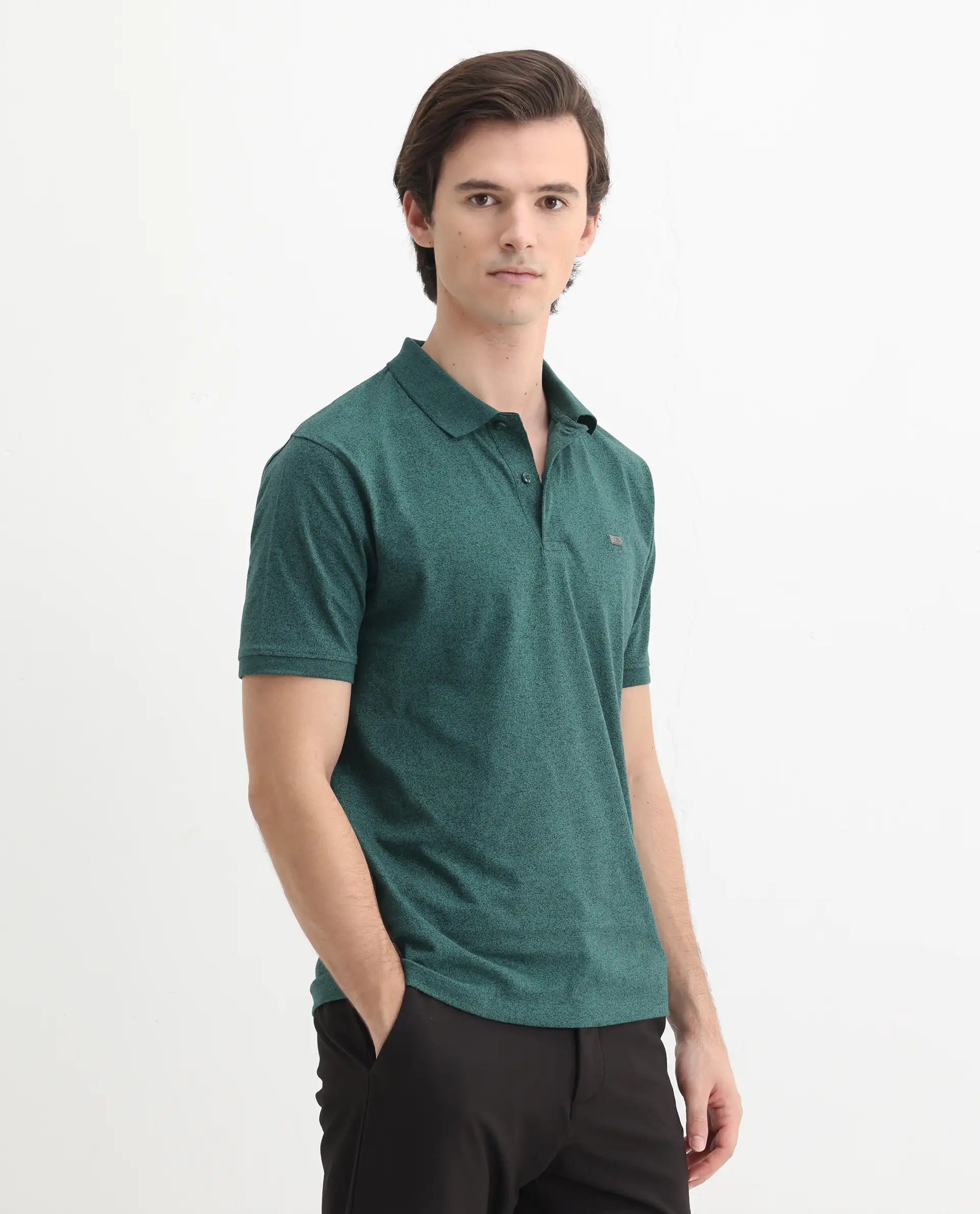 Rare Rabbit Men's Schop Dark Green Cotton Plain Regular Fit Half Sleeve Polo