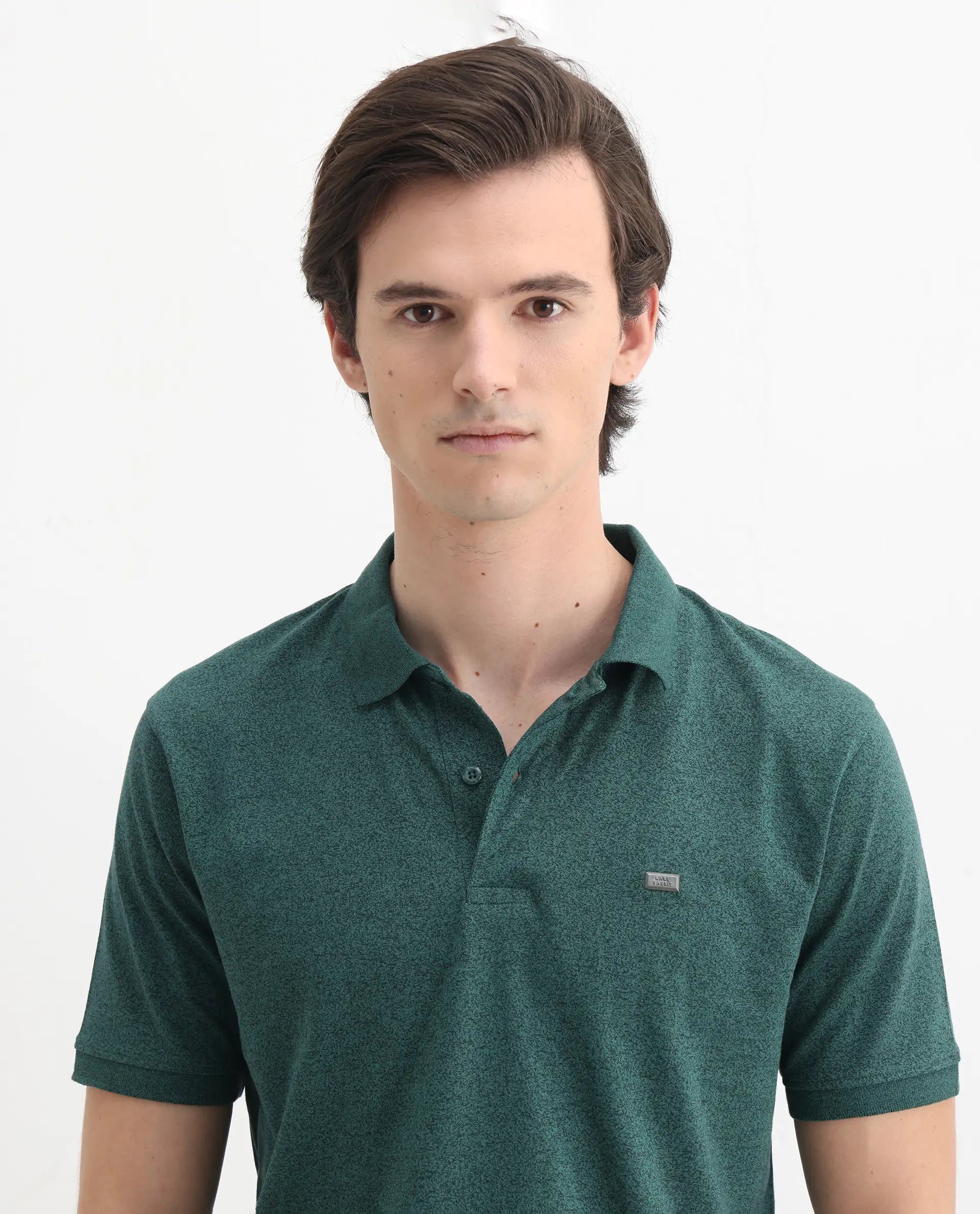 Rare Rabbit Men's Schop Dark Green Cotton Plain Regular Fit Half Sleeve Polo
