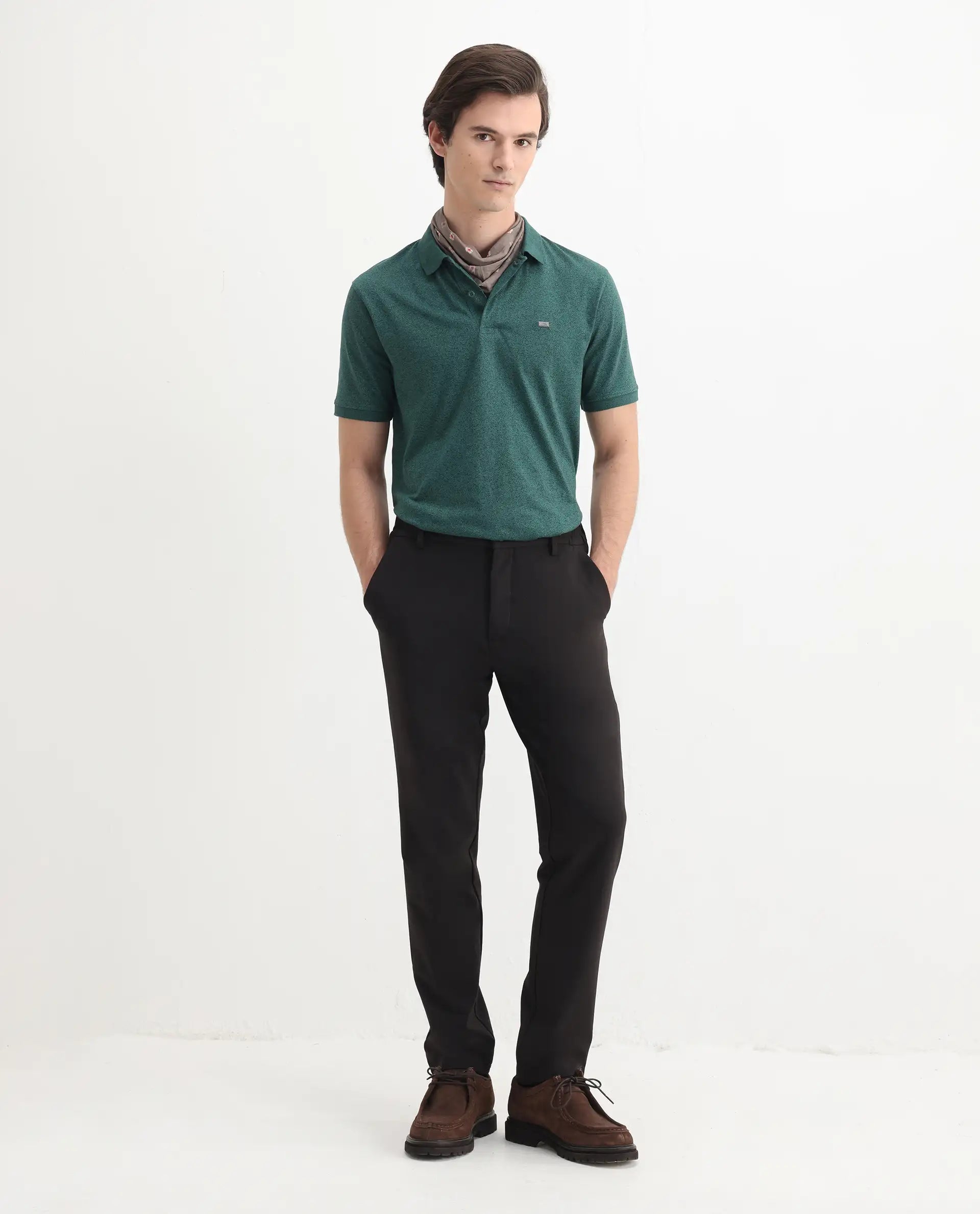 Rare Rabbit Men's Schop Dark Green Cotton Plain Regular Fit Half Sleeve Polo