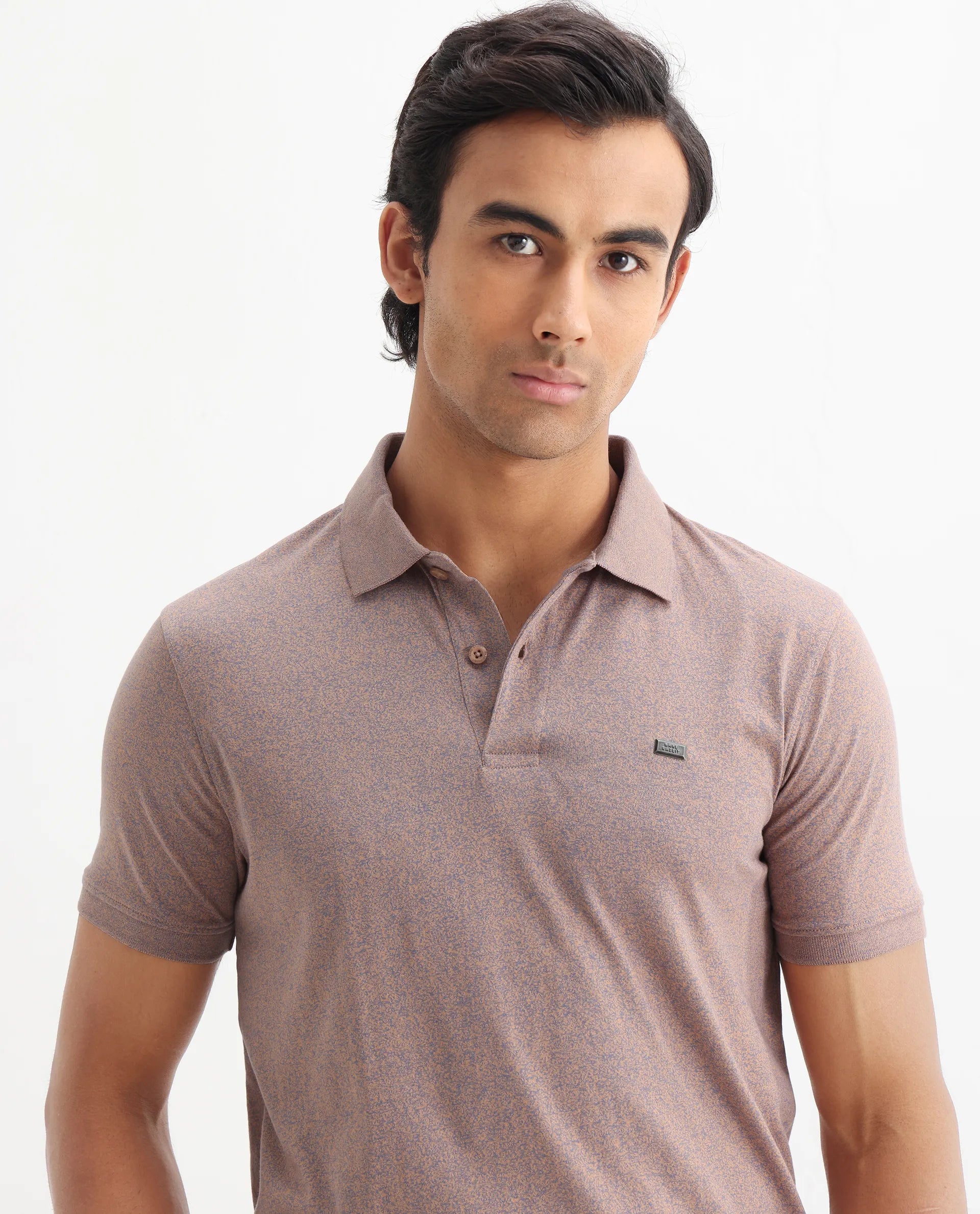 Rare Rabbit Men's Schop Dark Orange Cotton Plain Regular Fit Half Sleeve Polo