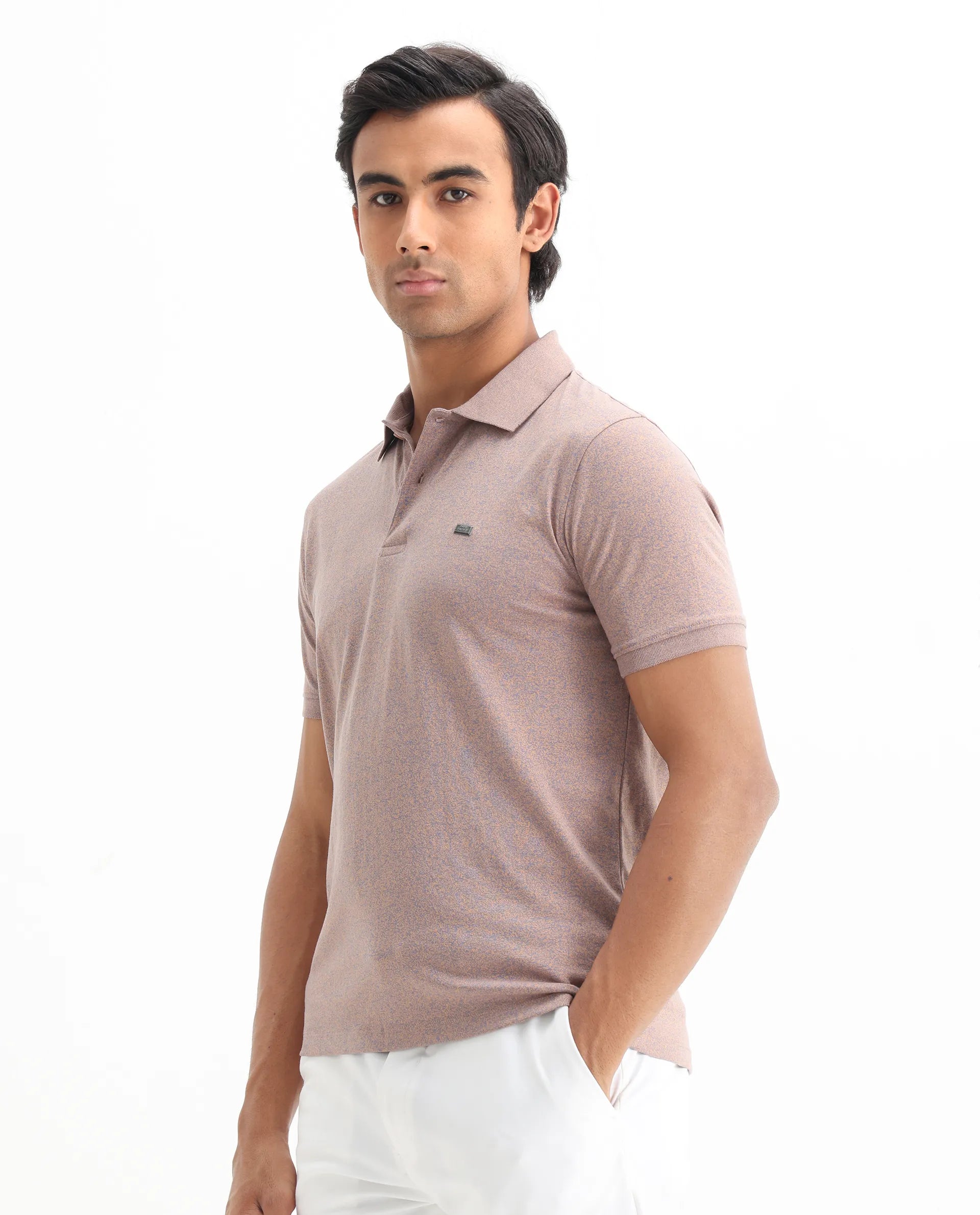 Rare Rabbit Men's Schop Dark Orange Cotton Plain Regular Fit Half Sleeve Polo