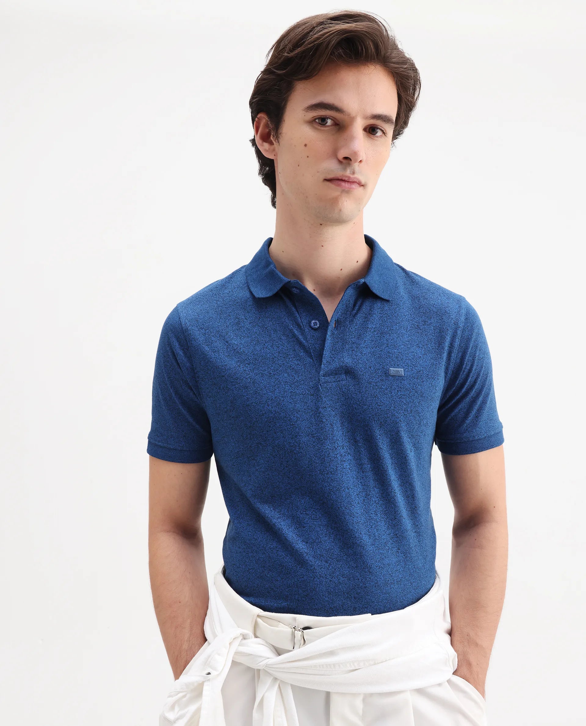 Rare Rabbit Men's Schop Navy Cotton Plain Regular Fit Half Sleeve Polo