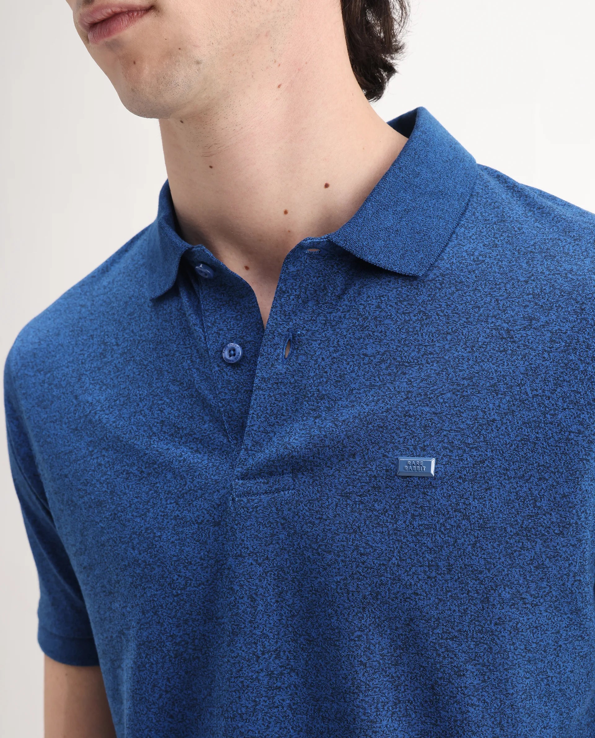 Rare Rabbit Men's Schop Navy Cotton Plain Regular Fit Half Sleeve Polo