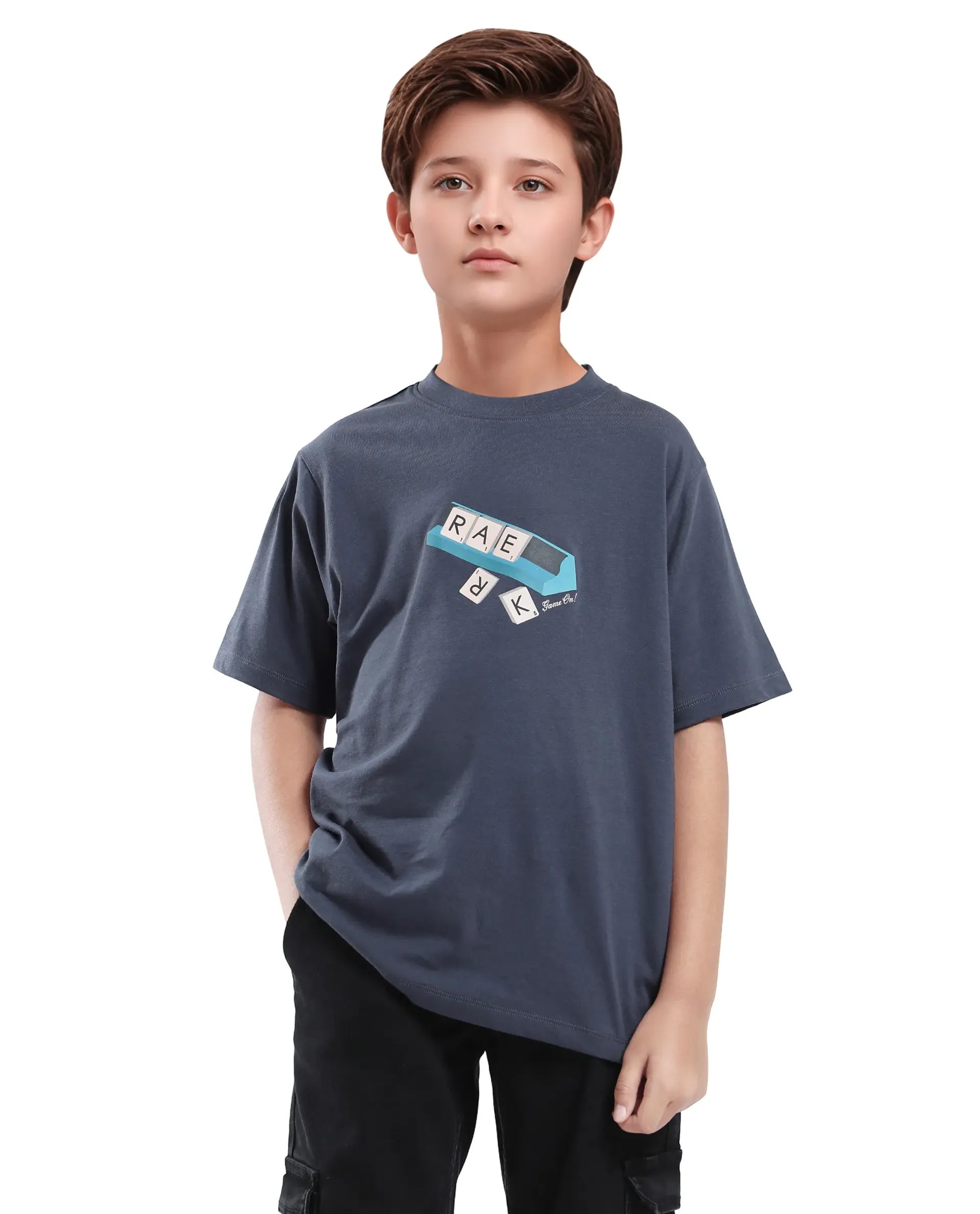 Rare Ones Kids Scrabl Dusky Purple Cotton Printed Slip-On Regular Fit T-Shirt