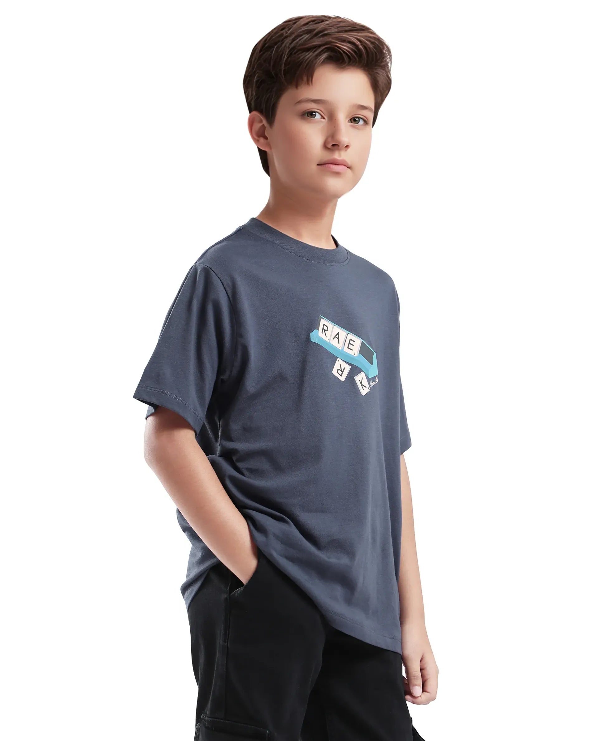 Rare Ones Kids Scrabl Dusky Purple Cotton Printed Slip-On Regular Fit T-Shirt