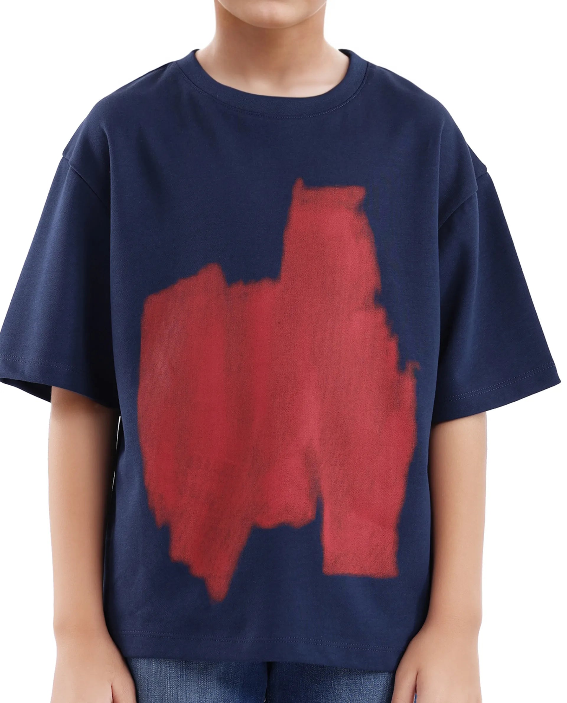 Rare Ones Kids Scrib Navy Cotton Poly Short Sleeve Pigment Print Boxy T-Shirt