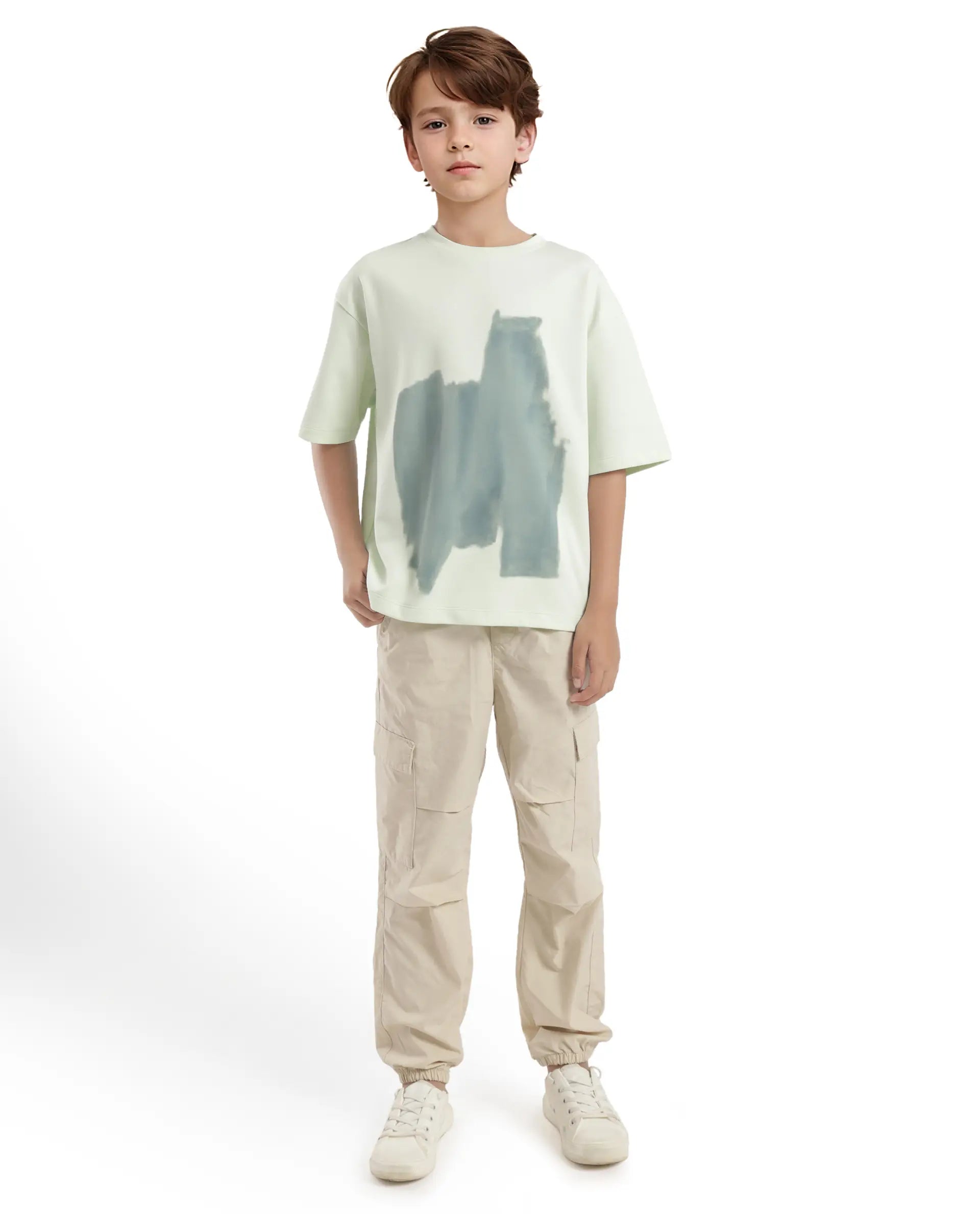 Rare Ones Kids Scrib Green Cotton Full Sleeves Crew Neck Abstract Print T-Shirt