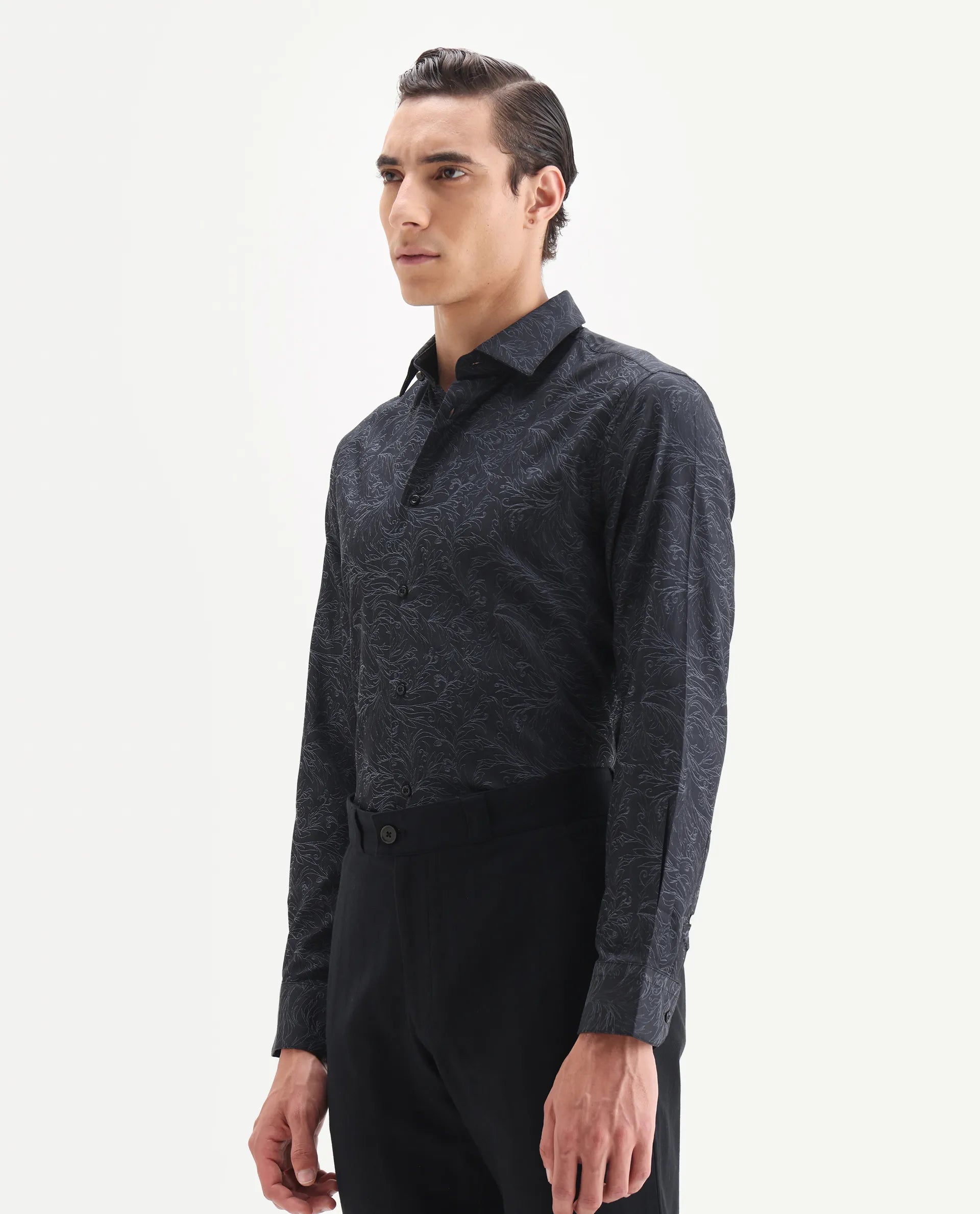 Rare Rabbit Men's Seld Dusky Purple Cotton Blend Spread Collar Regular Fit Jacquard Shirt