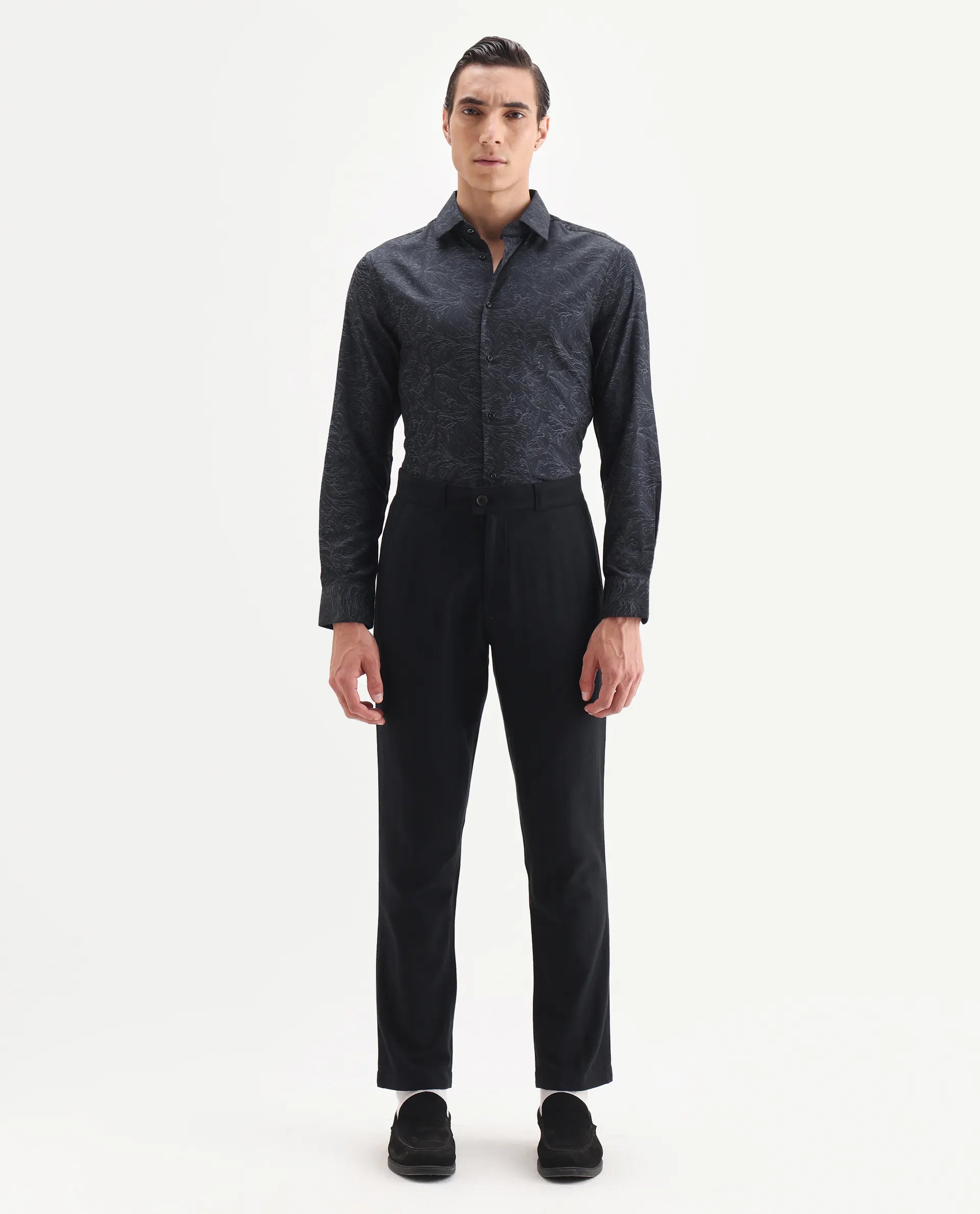 Rare Rabbit Men's Seld Dusky Purple Cotton Blend Spread Collar Regular Fit Jacquard Shirt