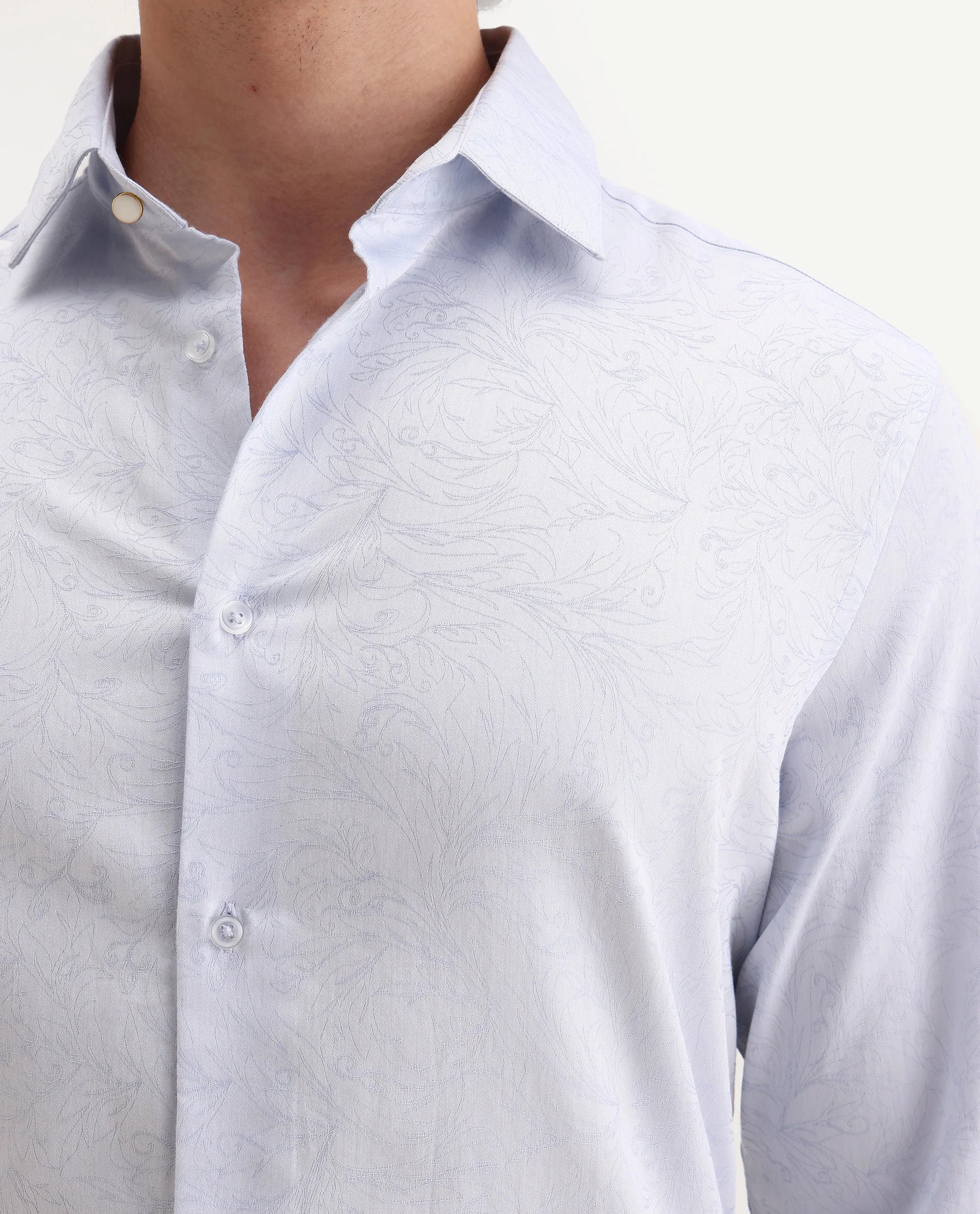 Rare Rabbit Men's Seld Pastel Blue Cotton Blend Spread Collar Regular Fit Jacquard Shirt