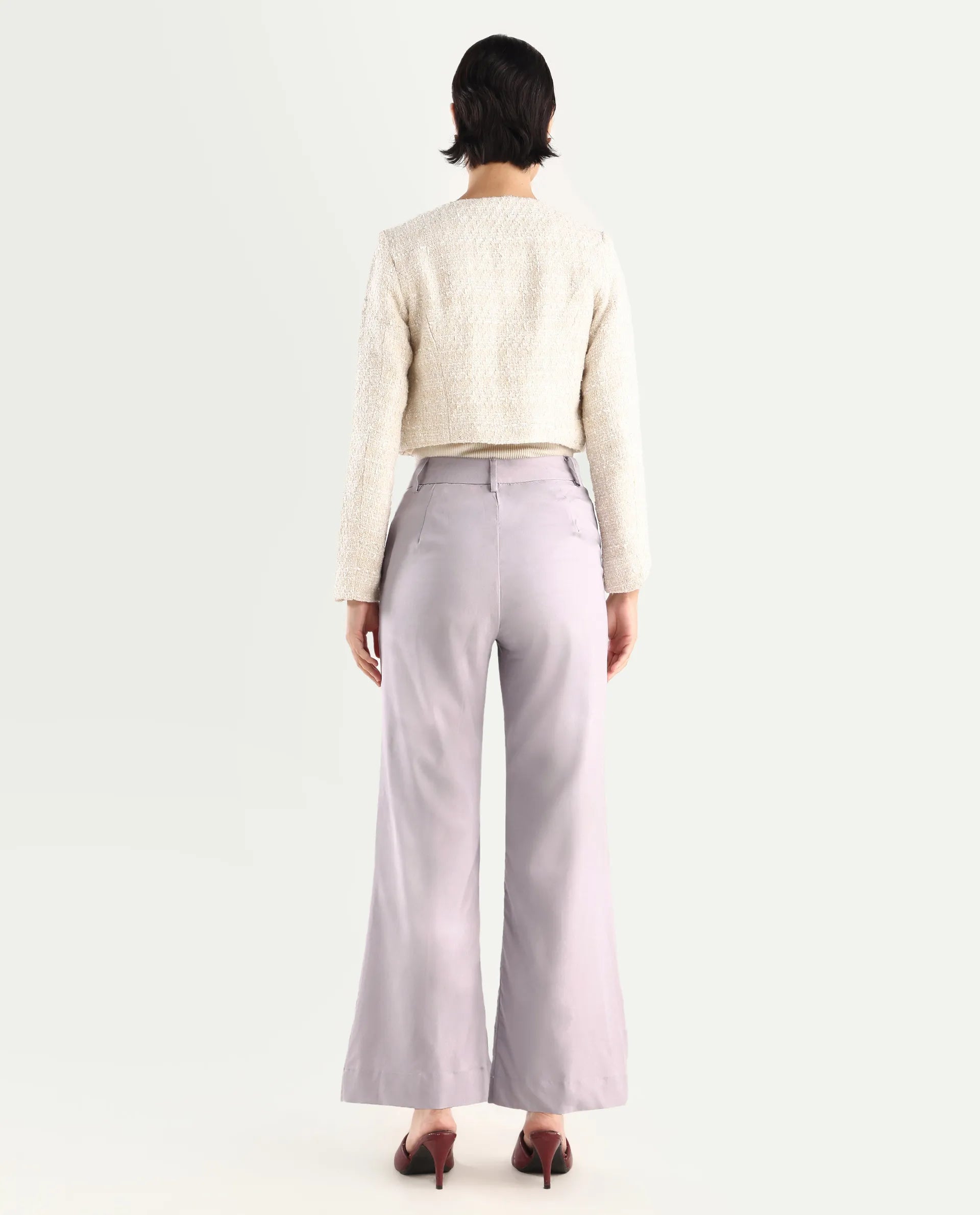 Rareism Women's Selene Purple Cotton Plain Ankle Length Straight Fit Trouser