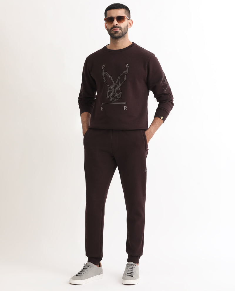 RARE RABBIT MENS SELFOS MAROON TRACK PANT COTTON POLYESTER FABRIC MID RISE KNITTED DRAW STRING CLOSURE REGULAR FIT