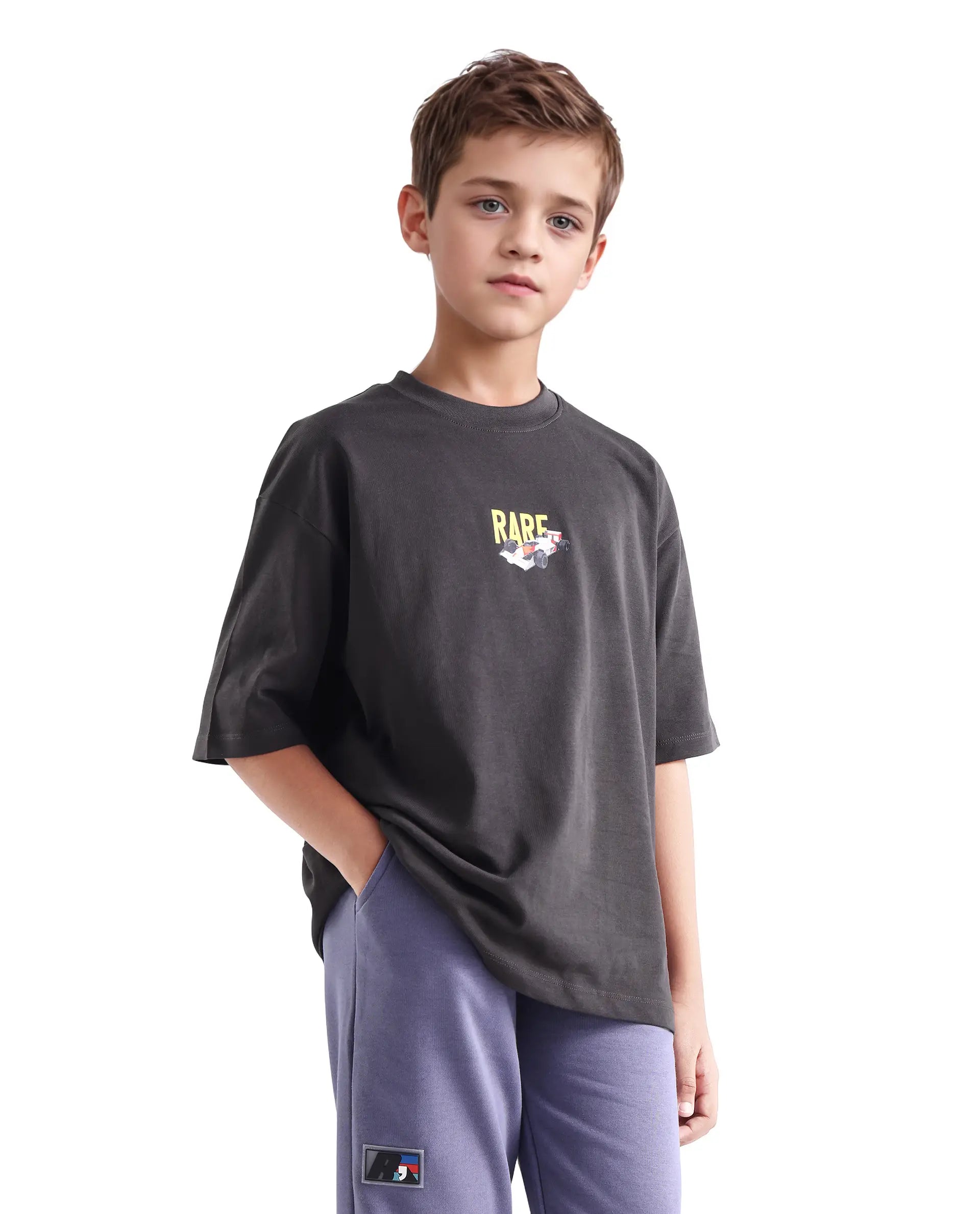 Rare Ones Kids Selo Dark Brown Cotton Puff Print Pull On Closure Oversized Fit T-Shirt