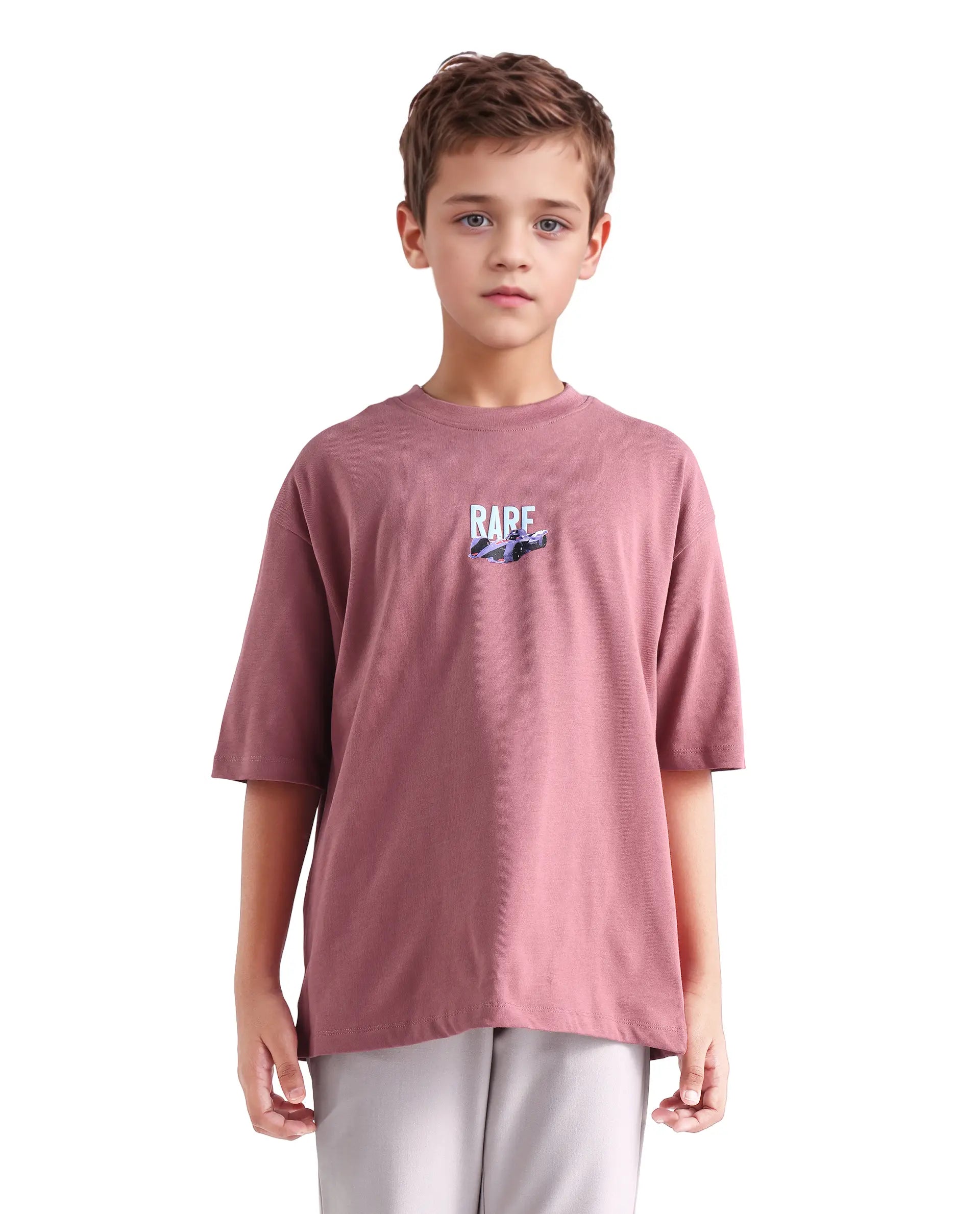 Rare Ones Kids Selo Dusky Pink Cotton Solid Slip-On Closure Oversized Fit T-Shirt
