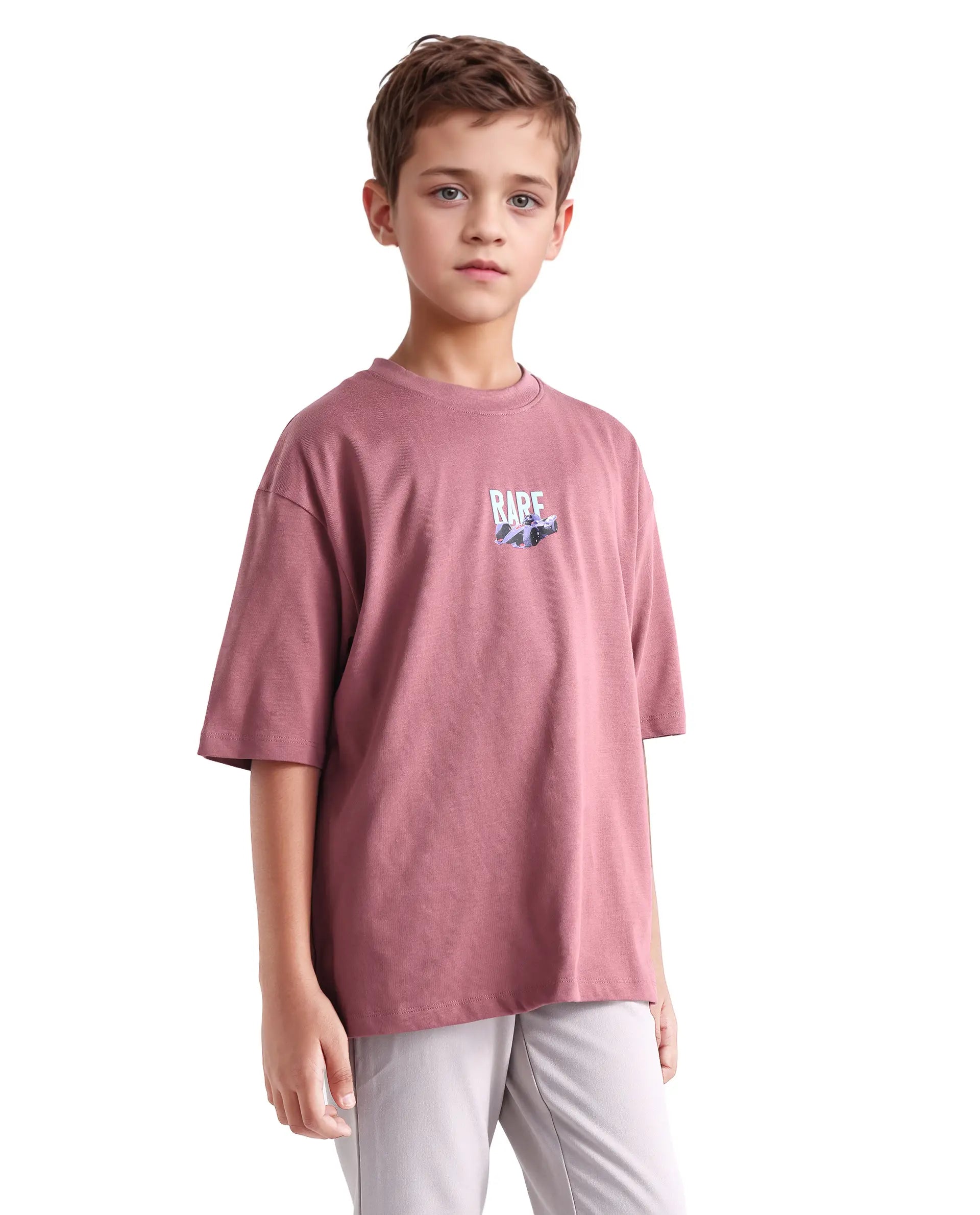 Rare Ones Kids Selo Dusky Pink Cotton Solid Slip-On Closure Oversized Fit T-Shirt